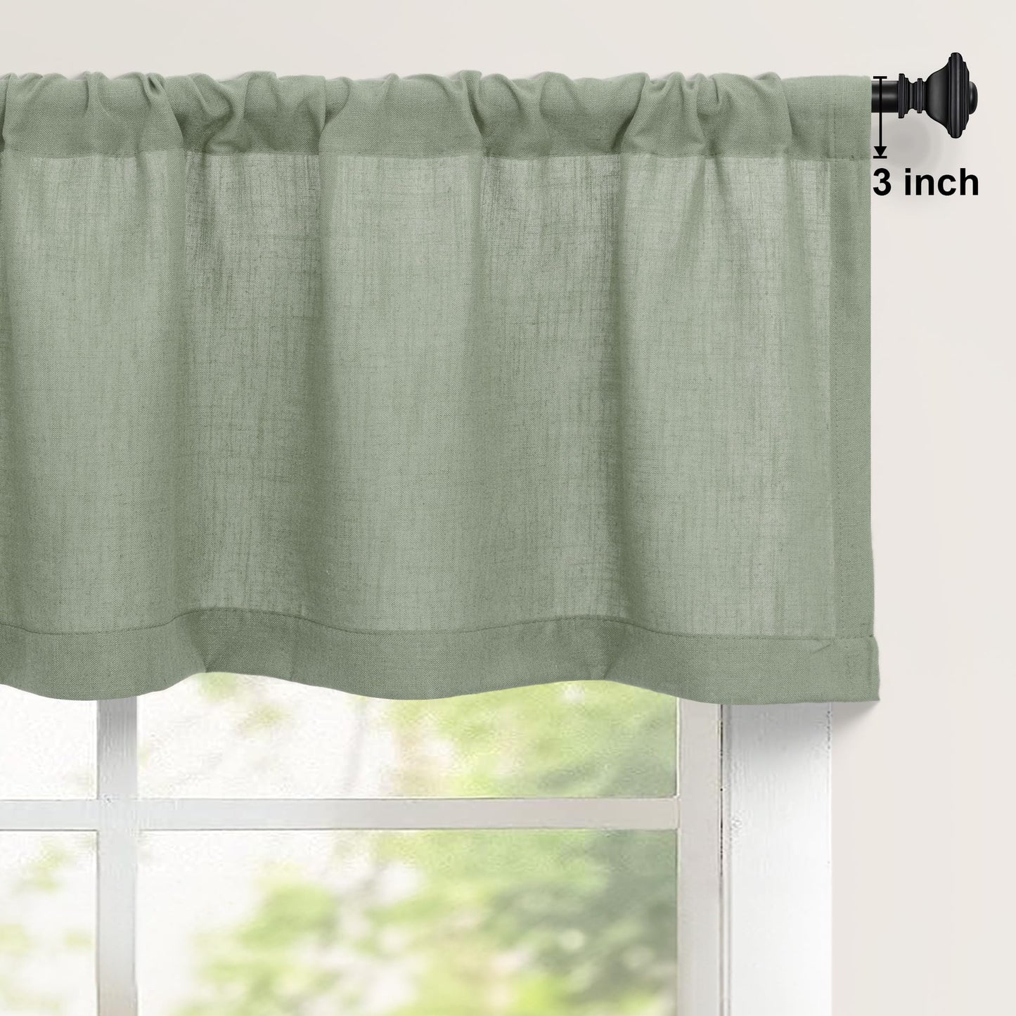 DANCURTON Sage Green Valance for Windows Kitchen Living Room Valance Rod Pocket Boho Farmhouse Country Rustic Bathroom Small Window Treatment Semi Sheer Linen Curtain Valances for Bedroom Light Sage