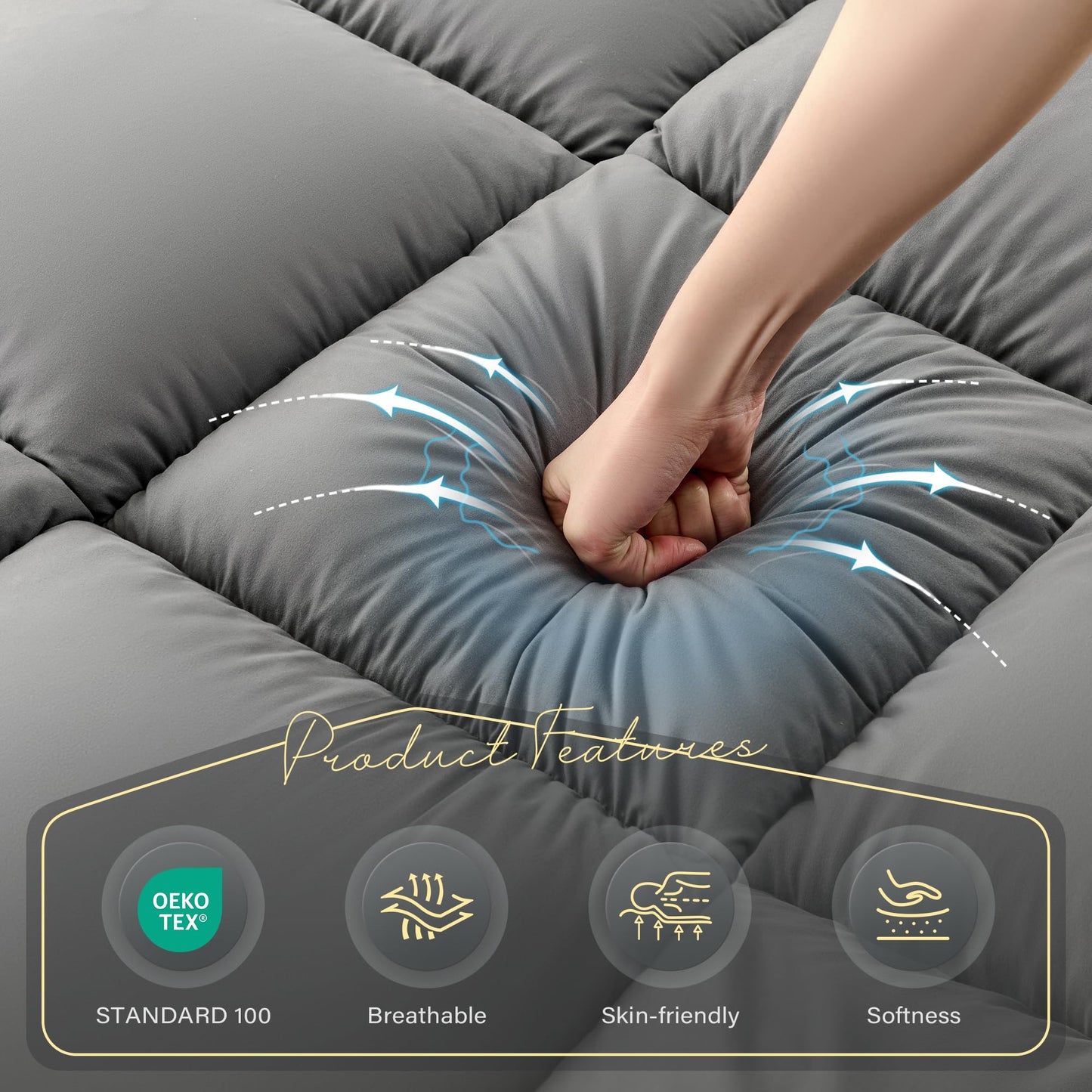 DOWNSTORIA Japanese Floor Mattress, Foldable Futon Mattress Tatami Mat with Handle, Roll Up Camping Sleeping Pad for Adults, Guestroom Floor Bed, Twin Size, Grey