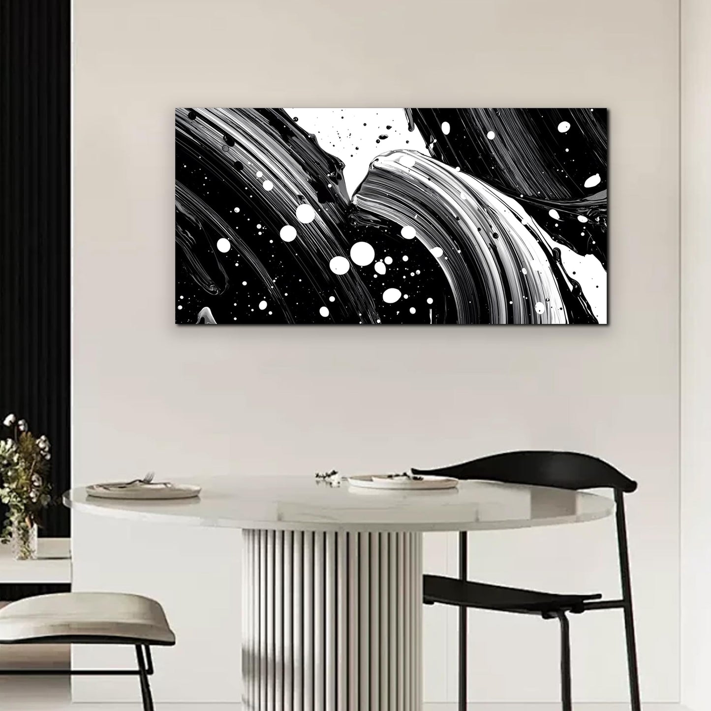 Trogonup Black Abstract Wall Art for Living Room Minimalist White Art Large Artwork for Bedroom Office Modern Canvas Prints Ready to Hang 20x40 Inch