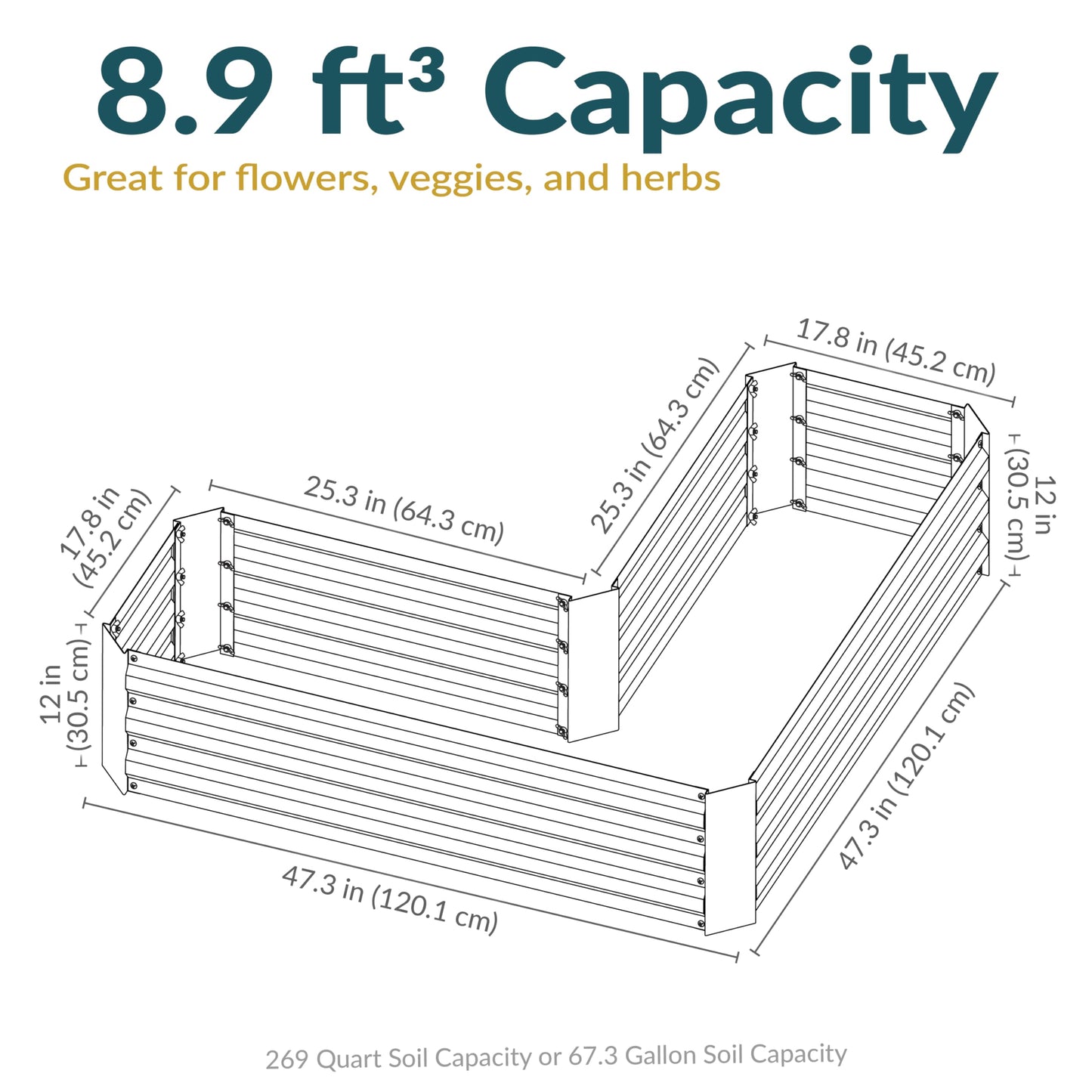 Sunnydaze Galvanized Raised Garden Bed - Metal Raised Bed for Gardening - Outdoor Planter Box for Flowers, Plants, and Vegetables - Blue - 12" L-Shaped