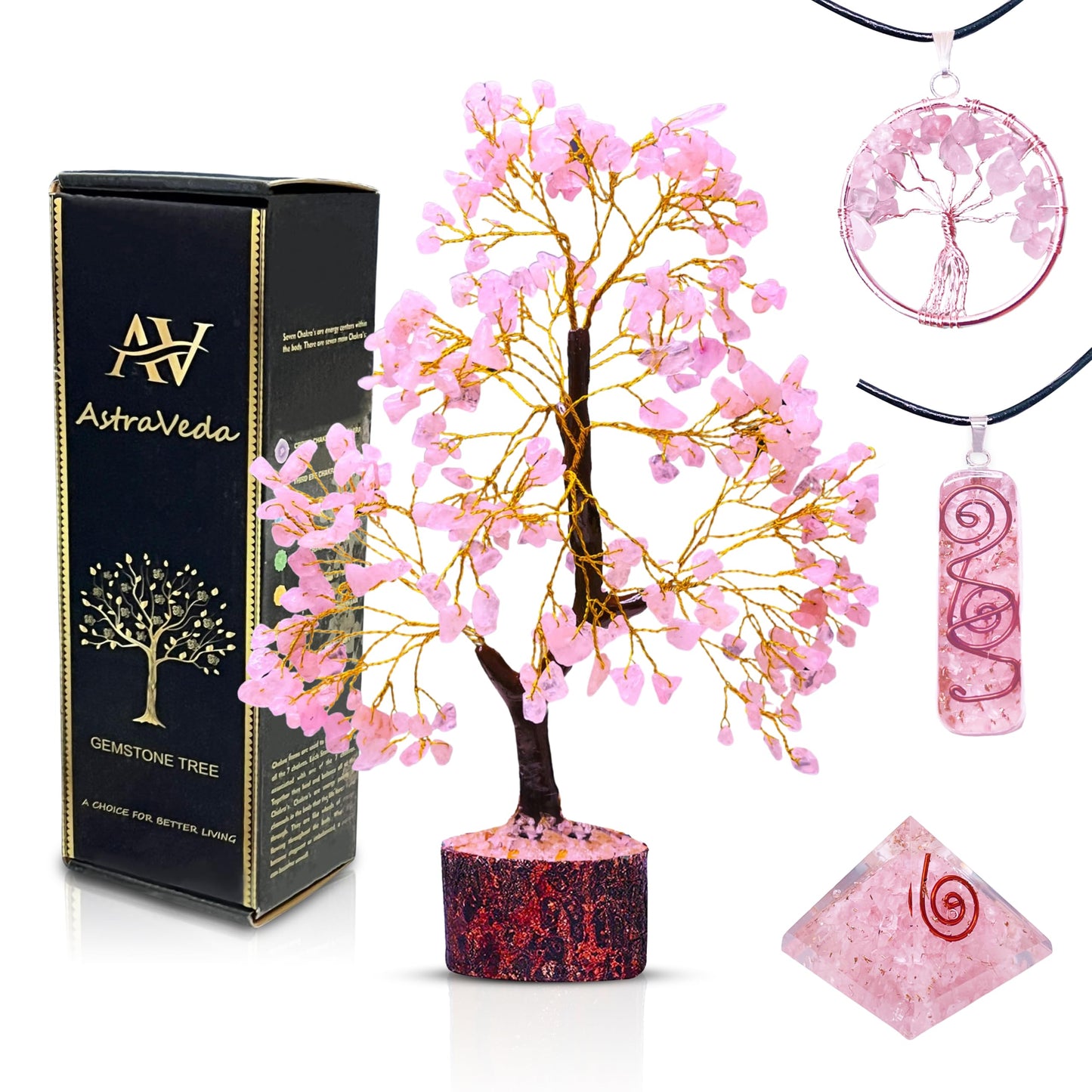AstraVeda Rose Quartz Crystal Tree, Chakra, Feng Shui, Healing Crystal, Gemstone Tree, Crystal Gifts, Healing Stones, Spiritual Gifts