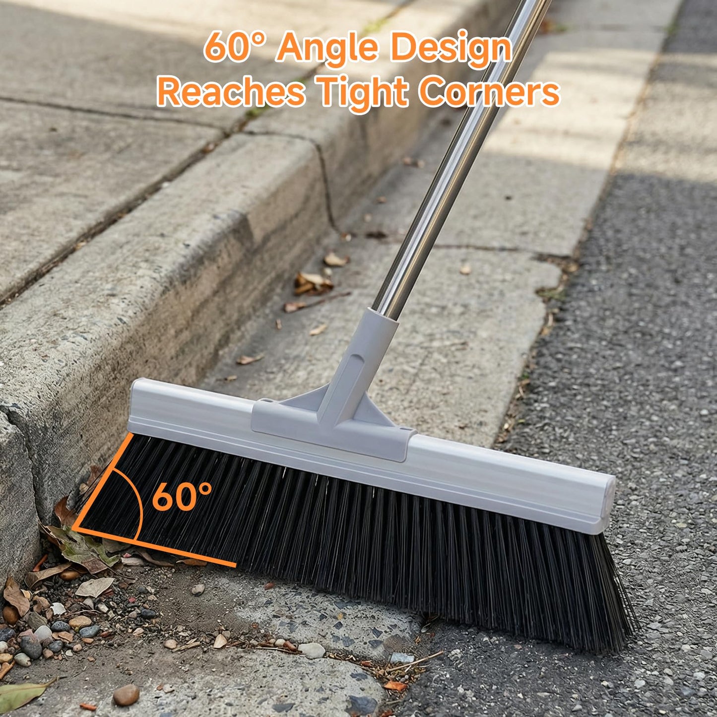 Keyloland 18" Extra Wide Heavy Duty Broom, Aluminum Reinforced Commercial Broom for Driveway and Garage, 60" Adjustable Handle, 29% More Sweeping Area for Concrete, Patios, Decks, Workshops