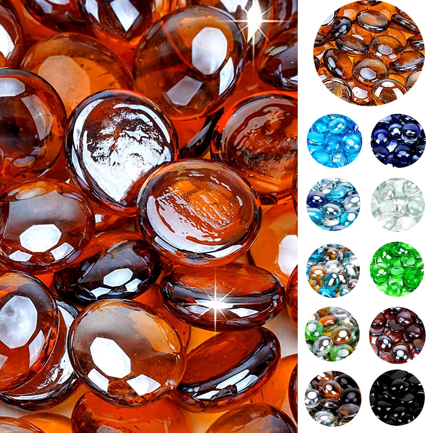 OnlyFire Fire Pit Glass Rocks 10 lbs, High Luster Fire Glass Beads 1/2 Inch, Tempered Glass Marbles for Propane/Natural Gas Fire Pit, Fireplace, Multicolor & Blends Available
