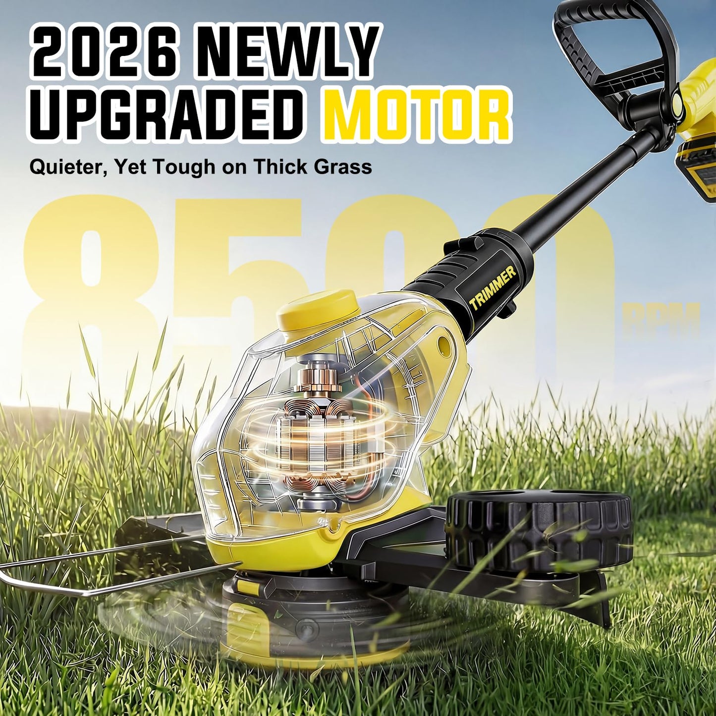 JKLARI Cordless Weed Wacker, 21V Battery Powered Grass Trimmer & Edger 2-in-1, Electric Weed Wacker with 2 × 2.0Ah Batteries and 8 × Spare Spools, Lightweight Edger Lawn Tool for Yard & Garden