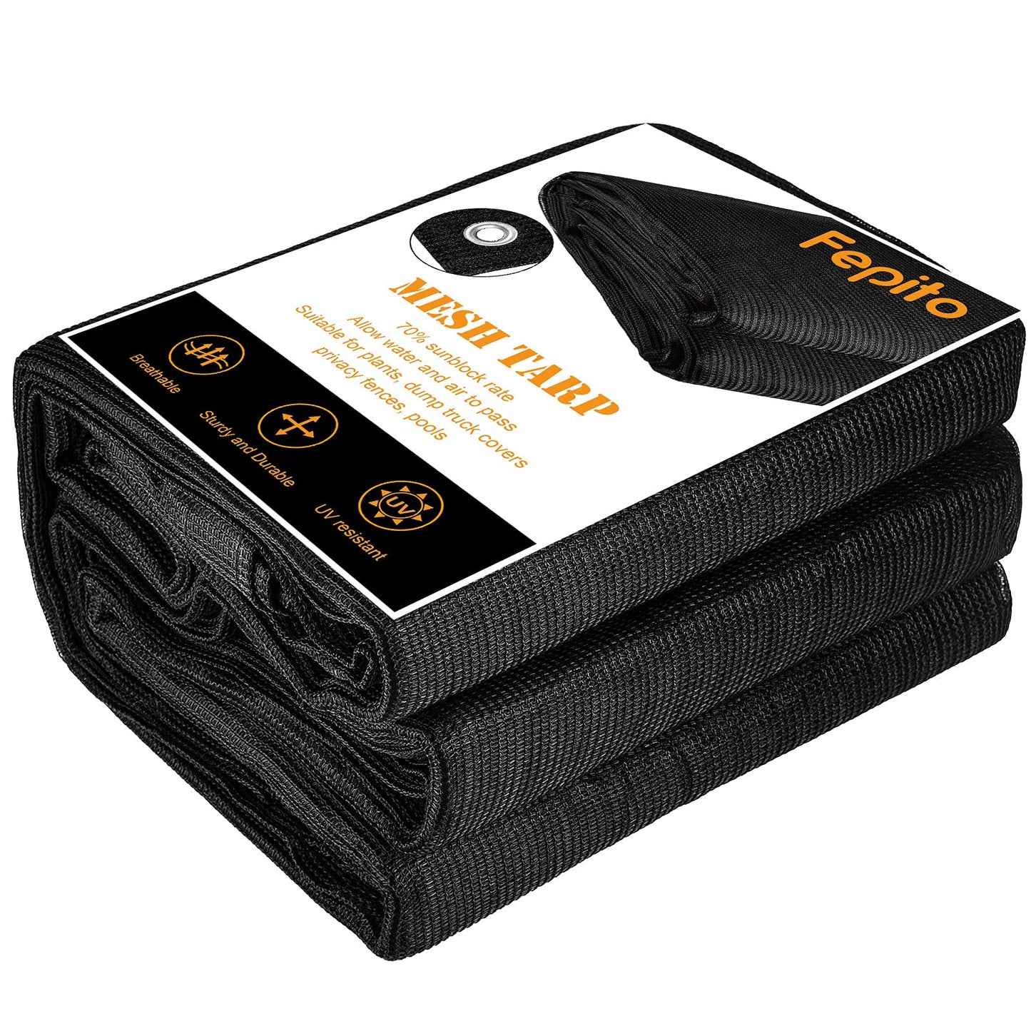 FEPITO Heavy-Duty Mesh Tarp 10ftx20ft Black Mesh Shade Net Cover for Patio, Fences, Garden, Dump Trucks