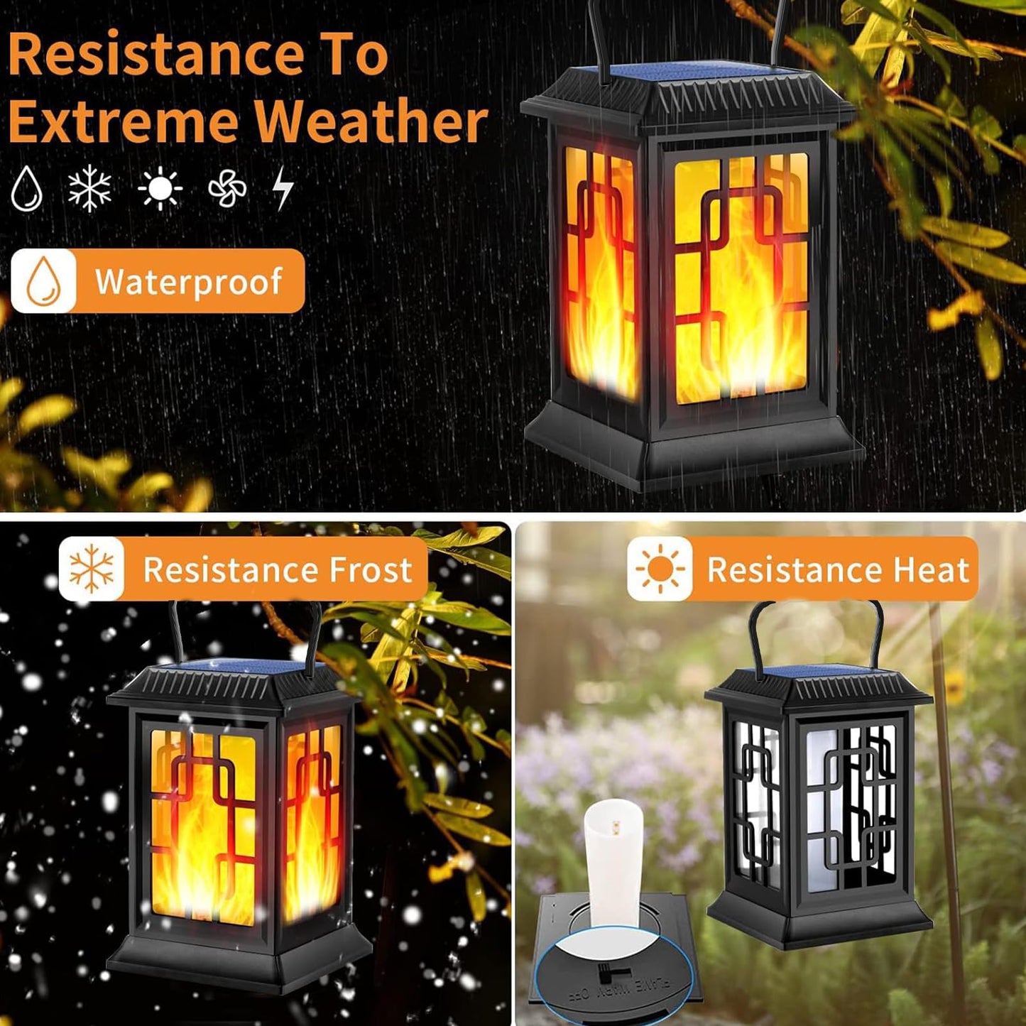 Ollivage Solar Lanterns Outdoor Waterproof Hanging Solar Lanterns Garden Lights Solar Powered Flame Lights LED Lights for Patio Pathway Deck Yard (2 Pack)