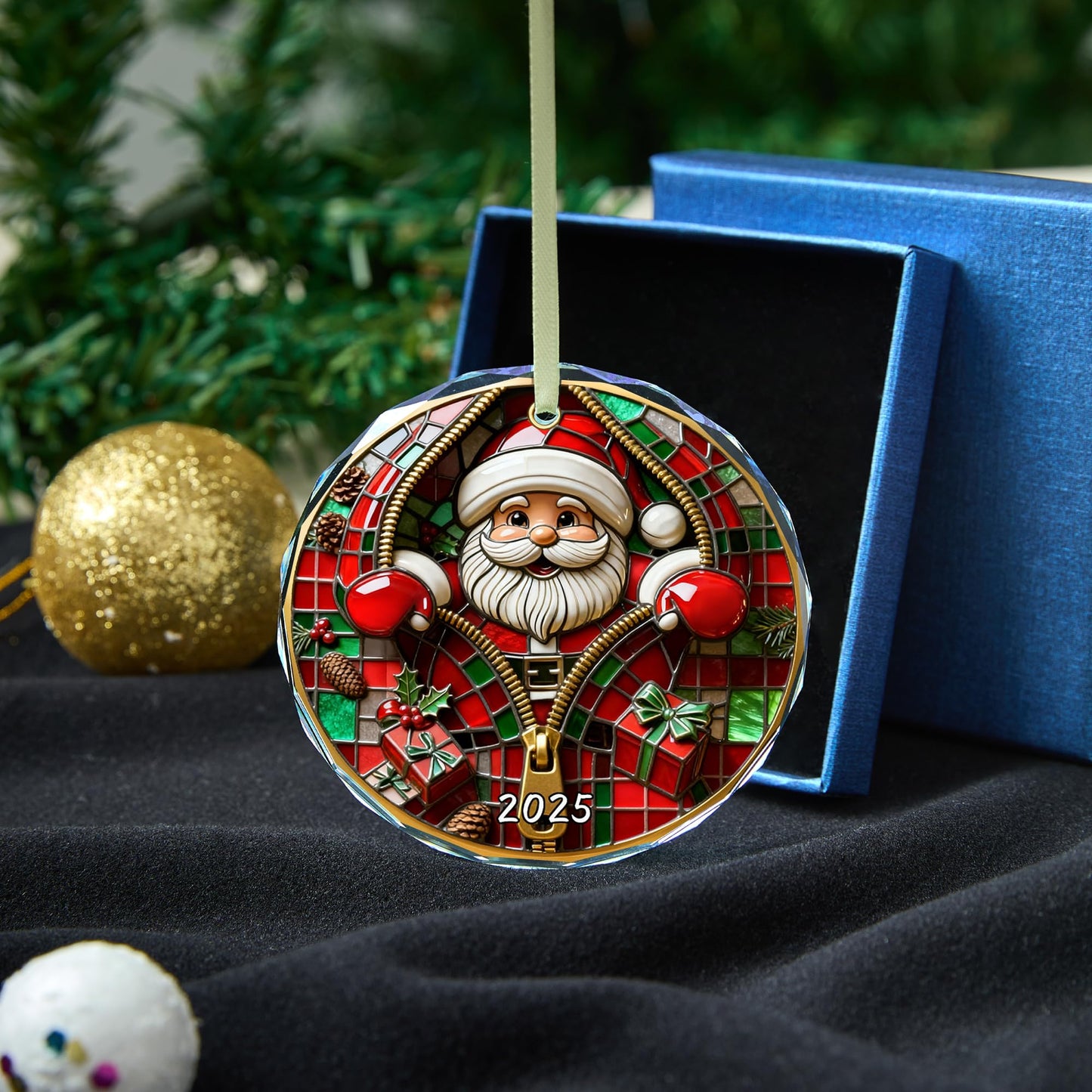 Christmas Tree Fun Santa Claus Decorations, Christmas Ornaments 2025，Painted Glass Style, Unique for Adults