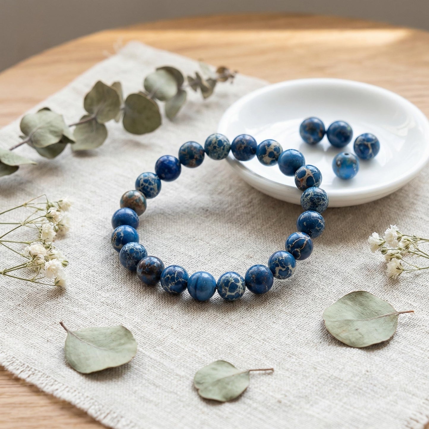 Yochus 60pcs Blue Sea Sediment Beads，6mm Healing Power Natural Stone Round Loose Beads for Jewelry Making Earring Necklace DIY Crafts