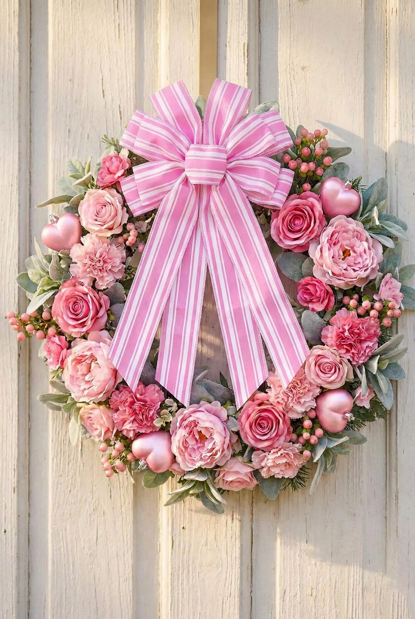 NUVCELKA Pink White Striped Wreath Bow for Front Door, 20x11 Inch Large Premade Girl Baby Shower Bows, Spring Easter Decorate