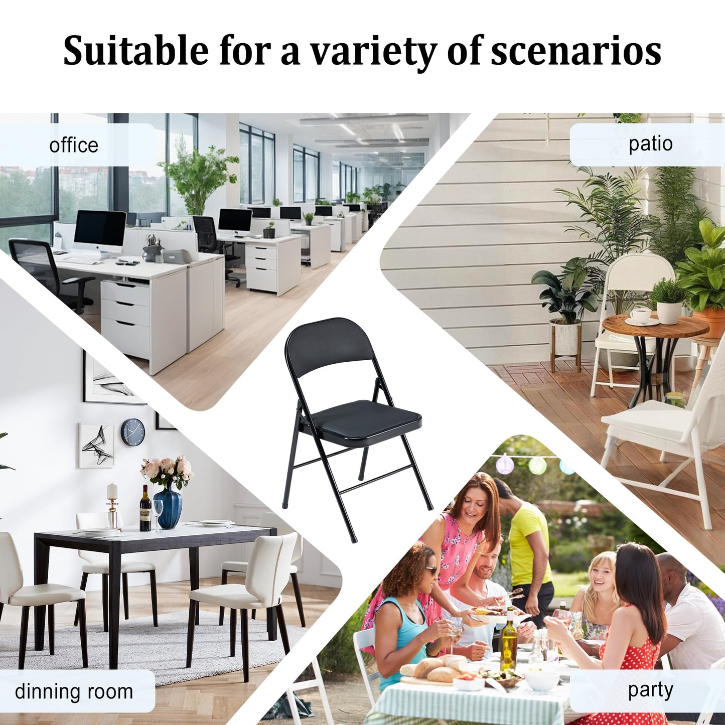 Usnipoya Folding Chairs 10 Pack Black with Padded Seats, 350-LBS Heavy Duty Metal Frame, Portable Design for Commercial Use, Party Events Wedding Outside, No Assembly Required