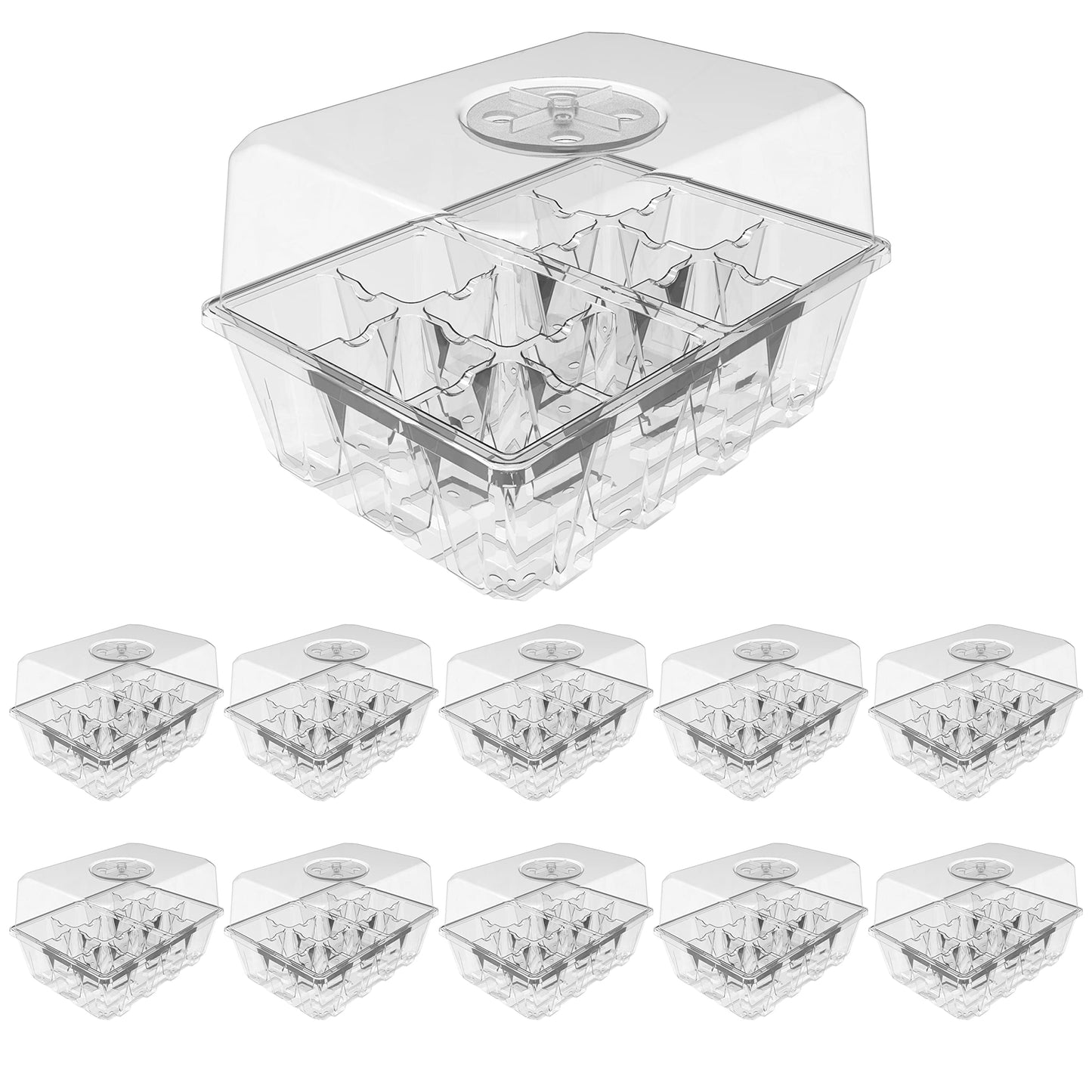 Gardzen 10 Pack Seed Starting Tray, Plant Germination Trays, Seed Starter Kit with Adjustable Humidity Vented Dome and Clear Base, Plant Growing Kit 6.6" x 4.5", Total 120-Cell, Clear