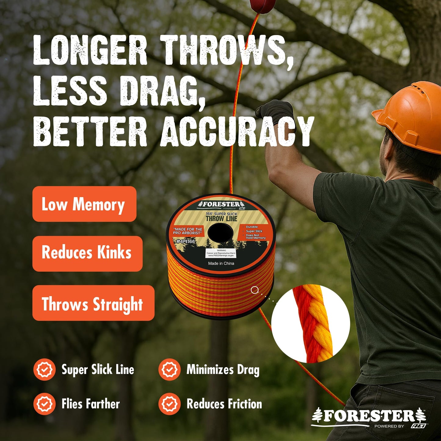 FORESTER Arborist Throw Line Kit | 11oz Throw Weight & 166ft Rope | Ultra Slick 100% Polyester Rope | Arborist Equipment For Tree Climbing