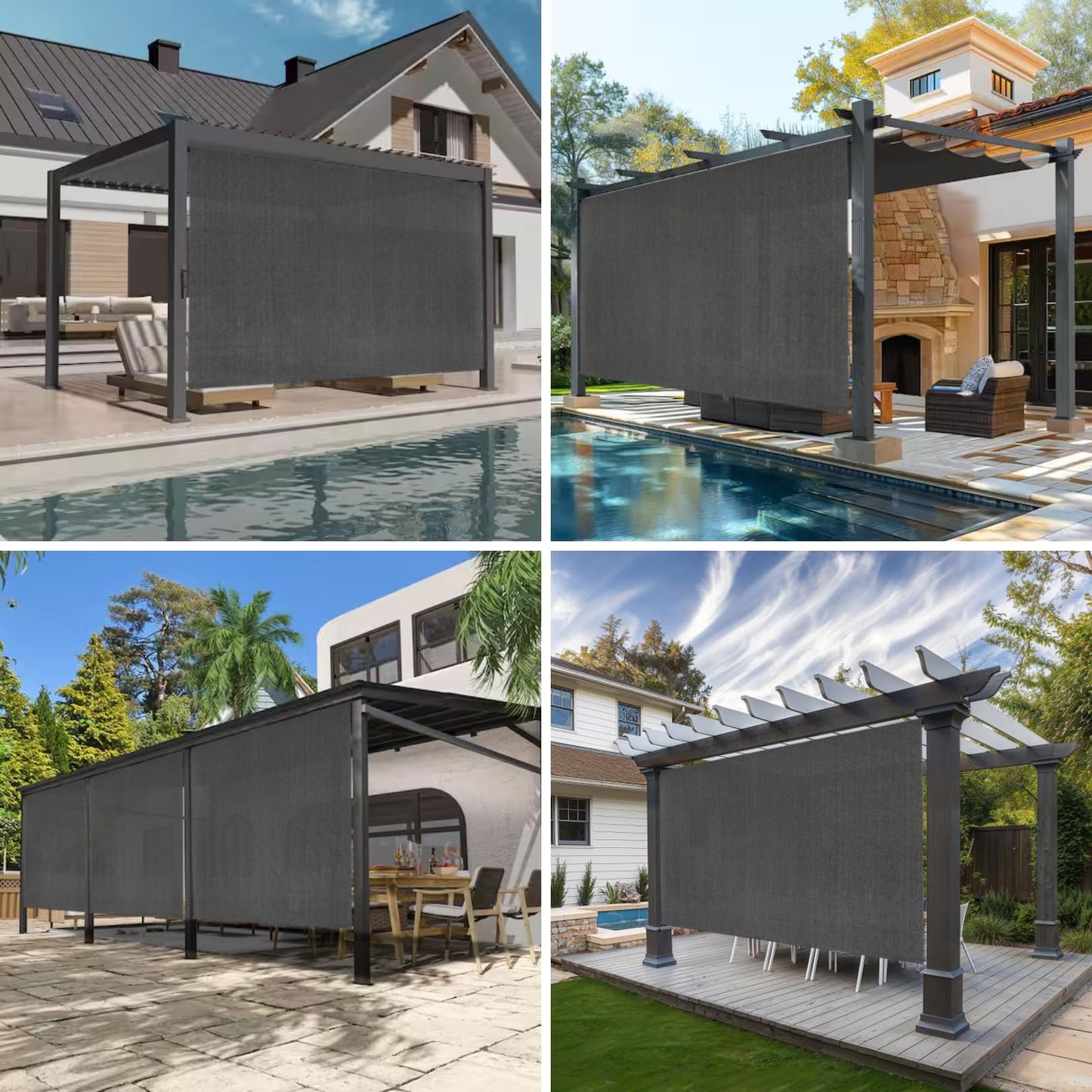 Breezombra 8'W x 8'H Gray Patio Shades Roll up Outdoor Roller Shade Crank Wand Blind Cordless, 90% UV Blocking & Privacy Protection for Porch|Gazebo|Pergola|Backyard (2 Splicing Tube, 1 Fabric)