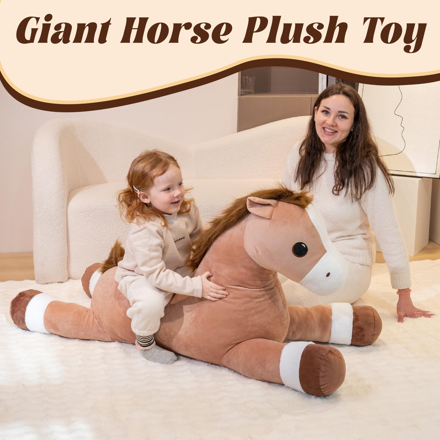 Jrystar Giant Horse Stuffed Animals, Large Stuffed Horse Plush Pillow, 37" Soft Large Stuffed Pony, Cute Farm Animals Plush Toys, Gifts for Kids Boys Girls on Birthday Children's Day Christmas