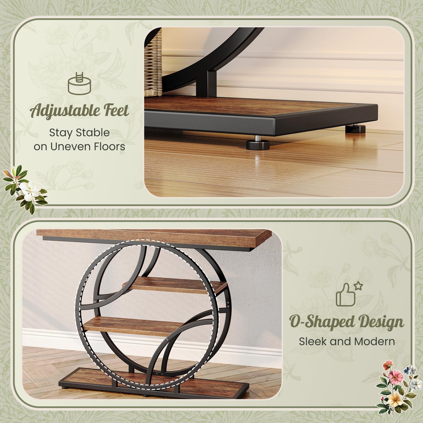 Huuger 41.3 Inch Entryway Table, Industrial Console Sofa Table with Storage, Accent Table with Shelves, for Entry, Hallway, Entrance, Foyer, O-Shaped Metal Frame, Rustic Brown