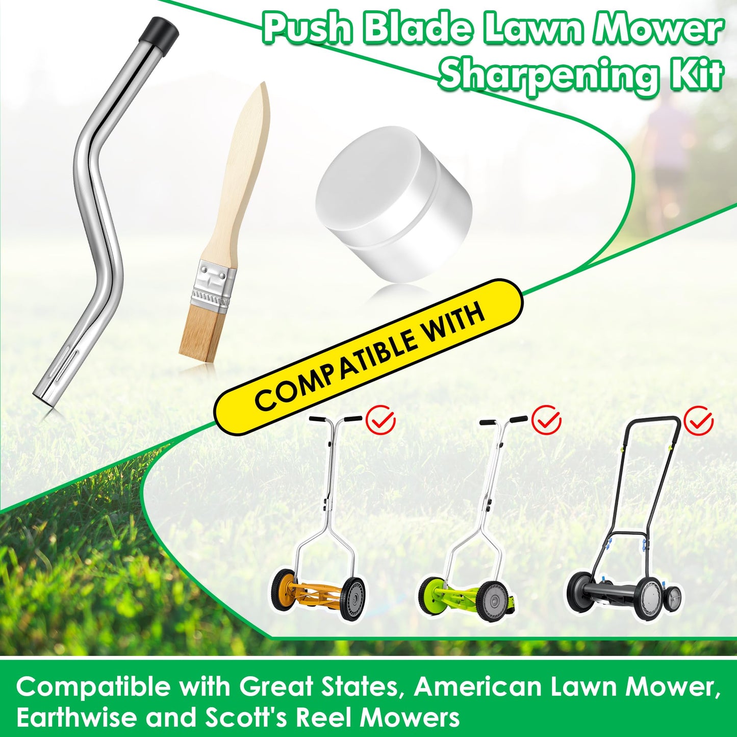 Dunkive Compound Sharpening Kit, Reel Lawn Mower Sharpening Kit Compatible with Great States and American Lawn Mower Manual Push Lawn Mowers, Includes Back Lapping Crank, Compound and Brush