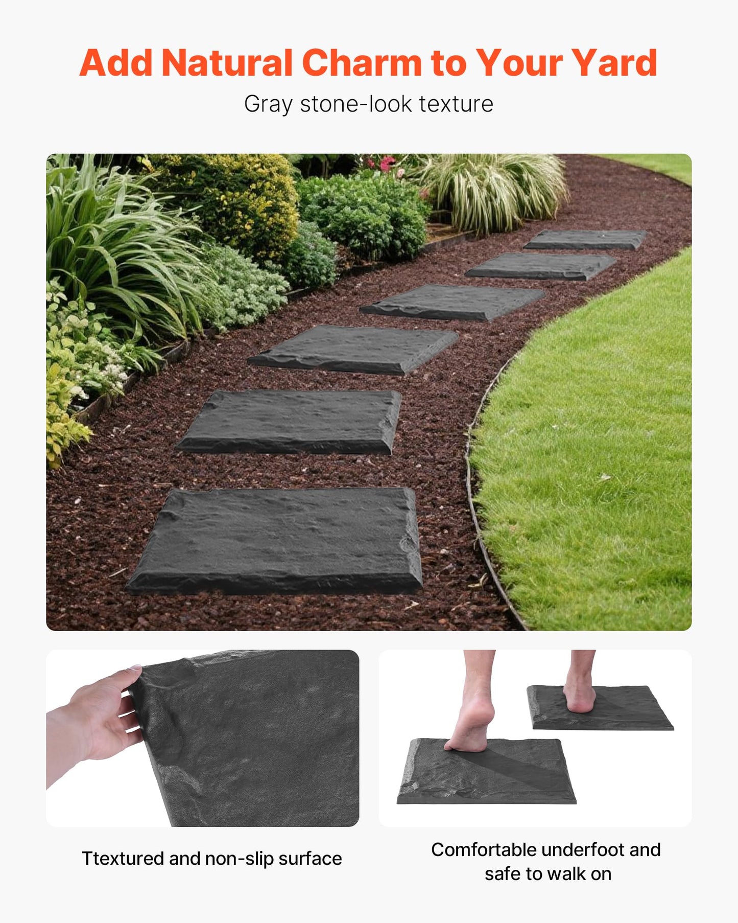 VEVOR Garden Stepping Stones, 16Pcs 15.5 x 15.5 in, Decorative Stepping Stones with Stakes, Weather-Resistant Plastic Pathway Pavers, Smooth Surface, Outdoor Walkway for Lawn Patio Landscape, Grey