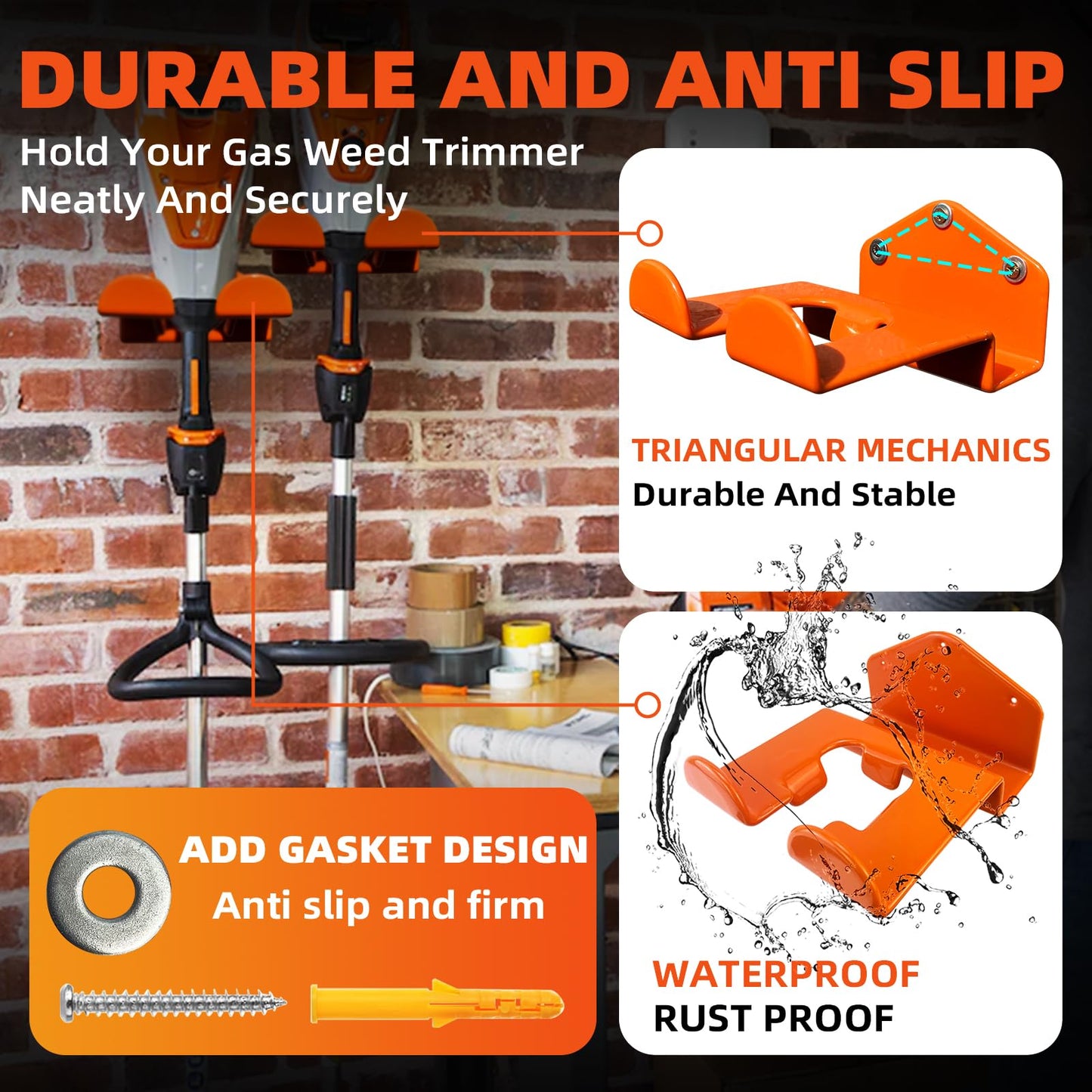 OSROENE Weedeater Hanger, 2 Pack Weed Eater Hanger for Wall, Heavy Duty Weed Wacker Hooks for Garage, Garage Organization Storage Shed Organizer Mounted Trimmer Rack