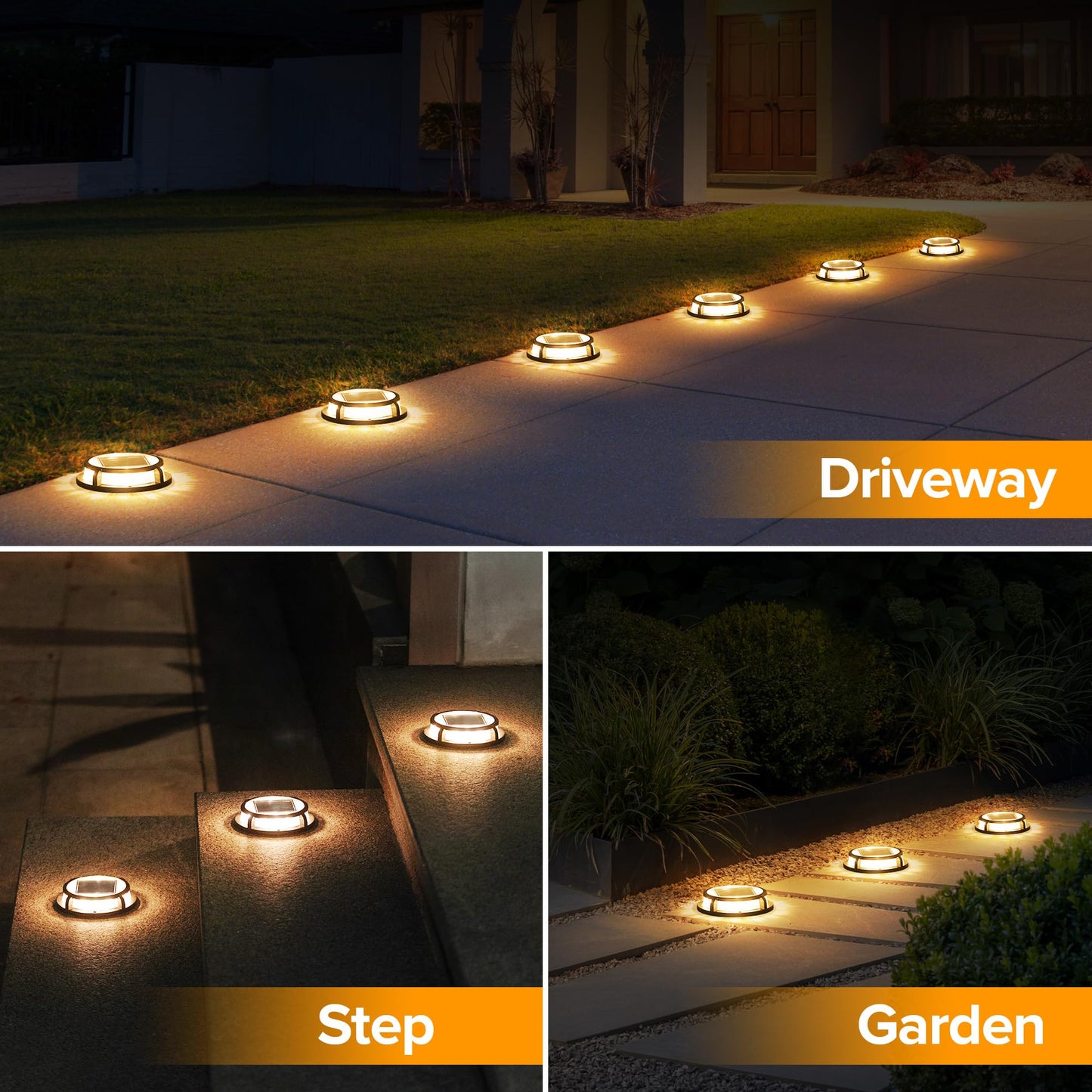 LUTEC 4 Pack Solar Driveway Lights, 12 LEDs IP67 Waterproof Outdoor Solar Dock Driveway Marker Lights for Step, Sidewalk, Pathway, Patio, Garden(Warm White)