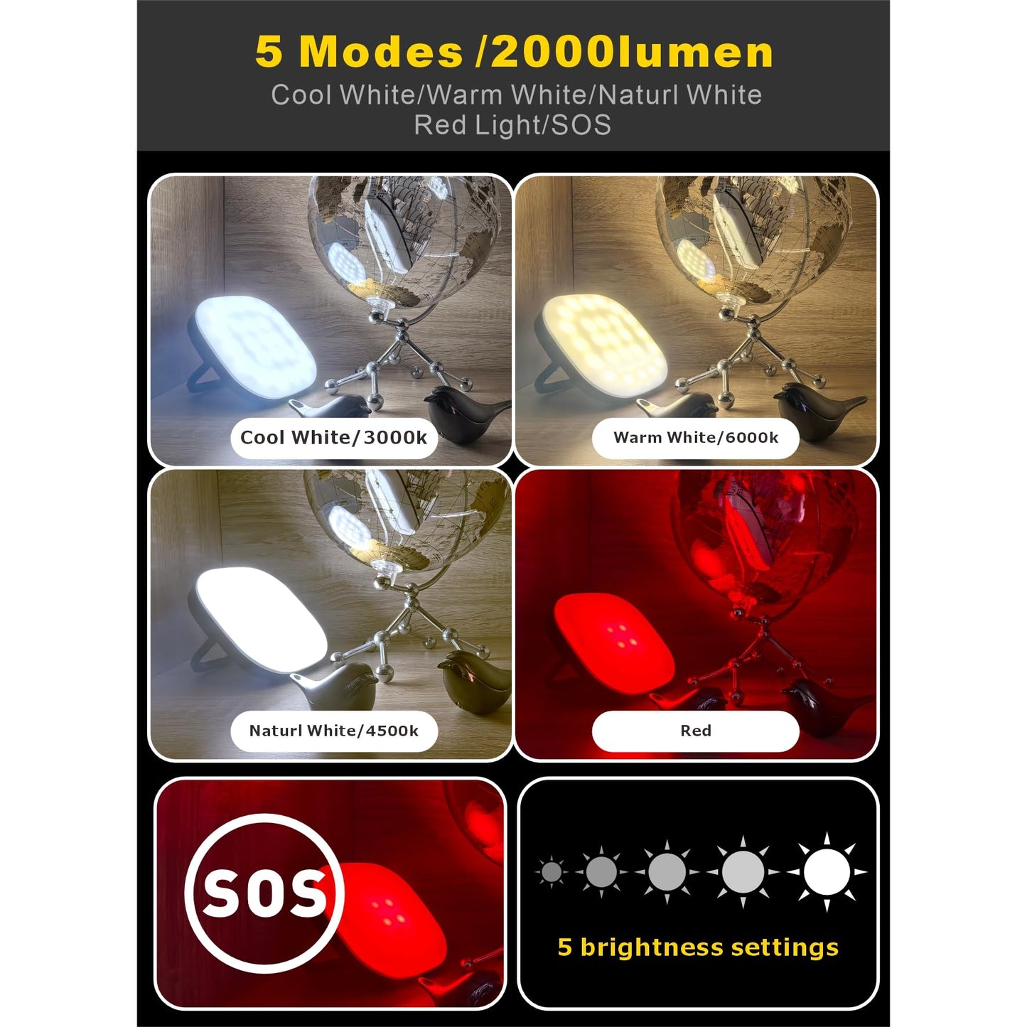 LED Camping Lantern, Solar Lanterns, 5000mAh Rechargeable Light 2000 Lumens 5 Light Modes, IP65 Waterproof with USB Charging – Lanterns for Power outages Hurricane, Hiking, Fish, Emergency, and Home