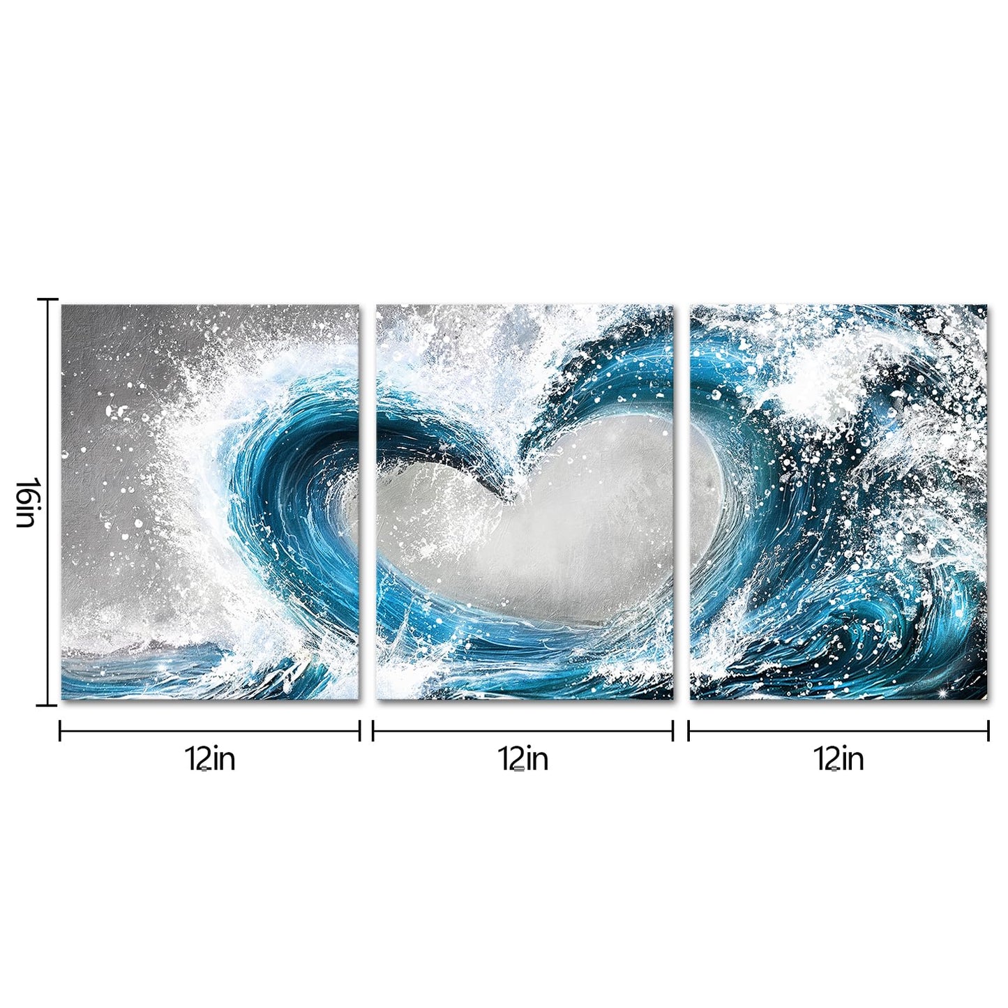 HOMEOART Bedroom Wall Art Ocean Wave Painting Love Sign Wall Decor Framed Artwork Bathroom Bedroom Living Room Decor (Blue)