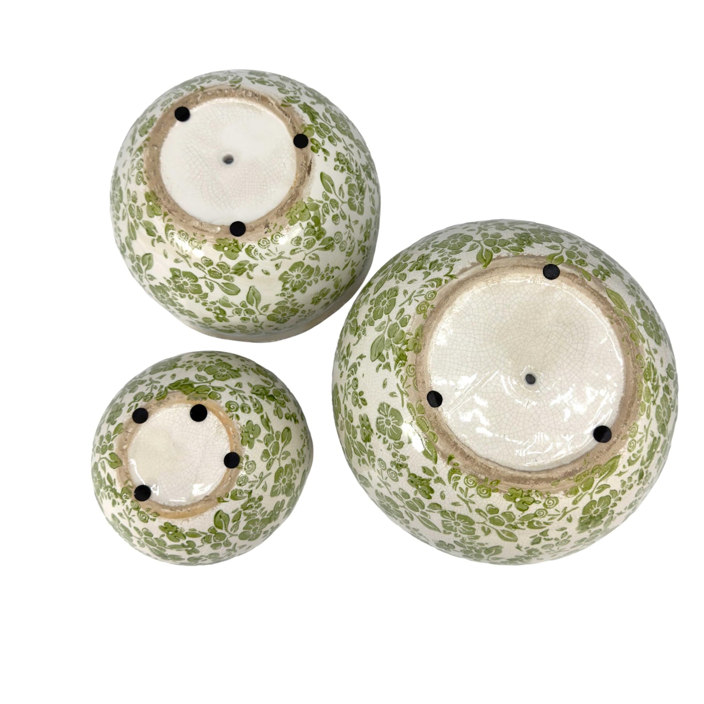 Galt International Ceramic Plant Pots Set of 3 Rustic Vintage Farmhouse Cream Crackle Glaze (11"/ 9.6"/ 7") Garden Indoor Outdoor Flower Planter w/Drainage Hole (Vintage Green)
