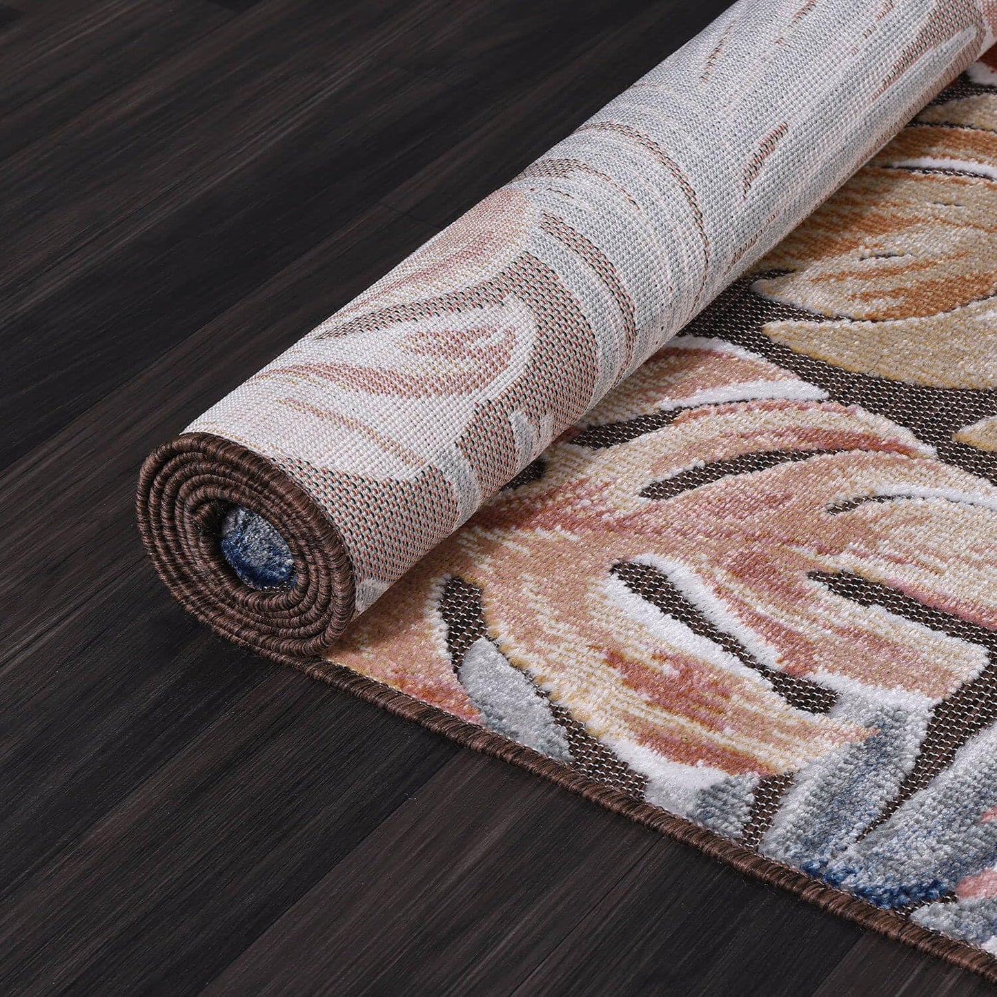 CAMILSON Indoor Outdoor Rug, Brown 7’10”x10’ Leaf Tropical Botanical Area Rugs for Indoor and Outdoor patios, Easy-Cleaning Non-Shedding Living Room, Garden and Kitchen Washable Outside Carpet (8x10)