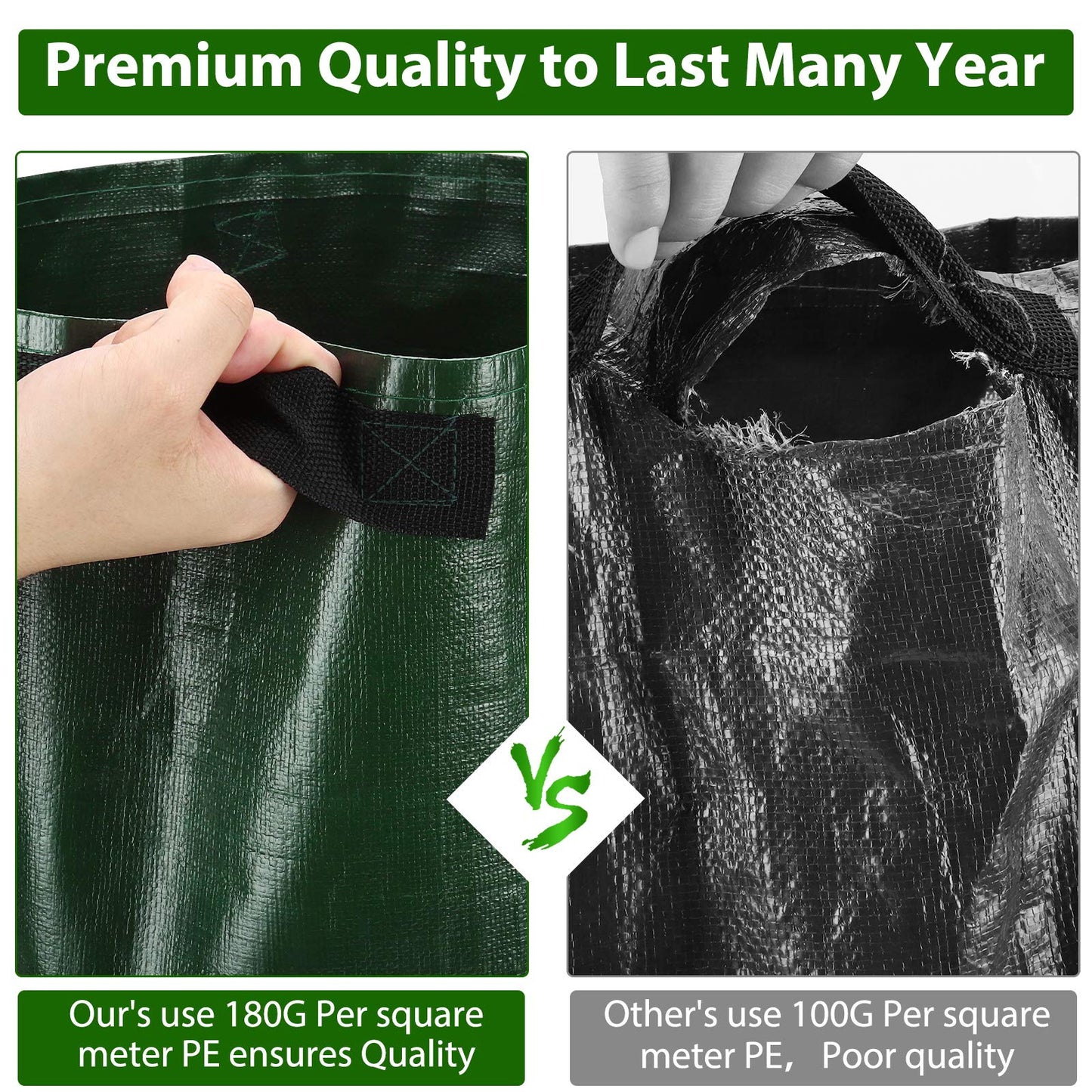 JJGoo 2 Pack 10 Gallon Garden Potato Grow Bags with Flap and Handles Aeration Fabric Planter Pots, Heavy Duty Potato Planters Garden Planting Bags for Onion, Fruits, Tomato, Carrot (Green)