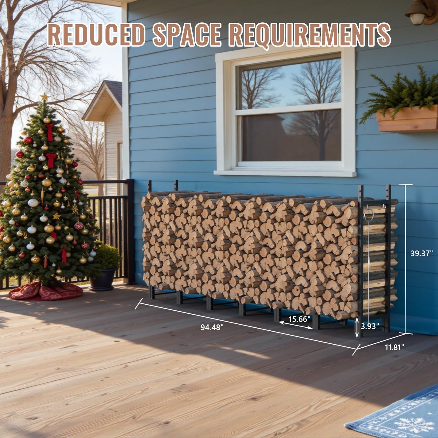 Benass 8FT Outdoor Firewood Rack, Heavy Duty Fire Log Stacker Stand for Wood Storage, Firewood Holder with Outdoor Indoor Firewood Carrier for Fireplace, Patio