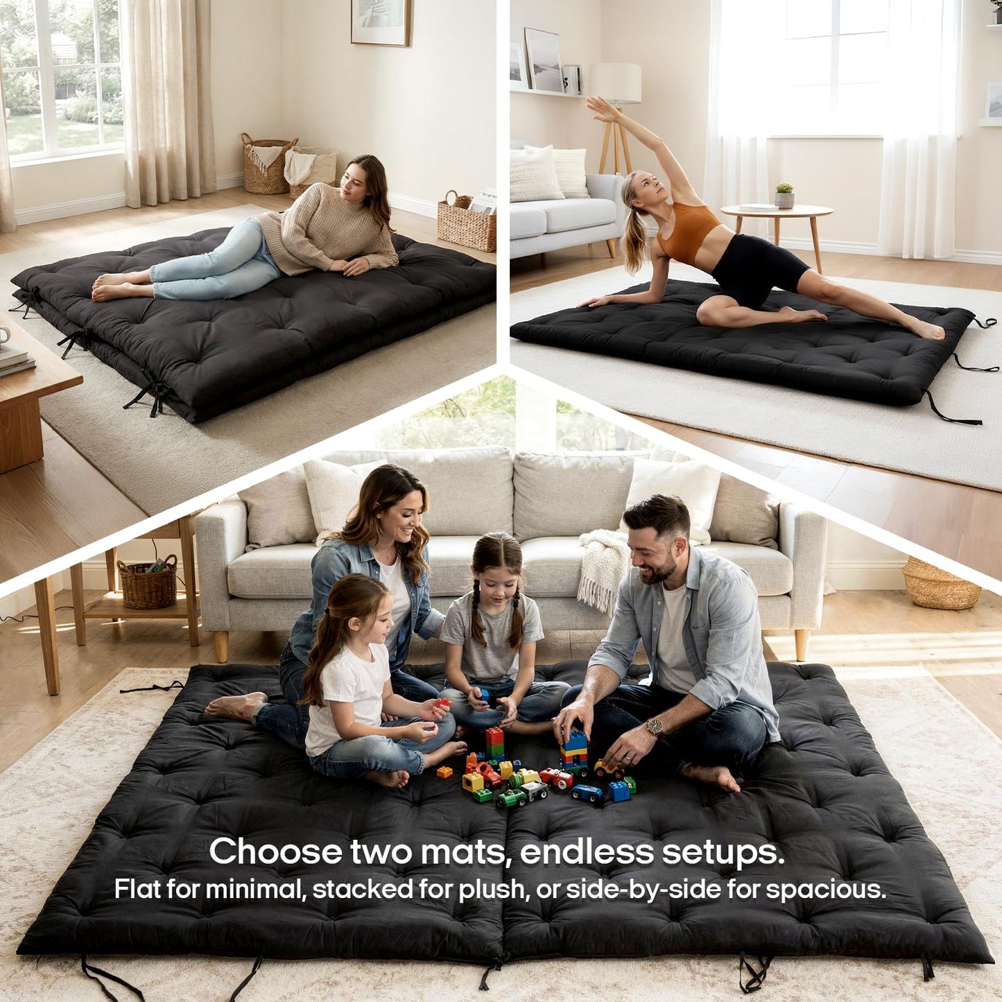 Syrinx Water Resistant Japanese Futon Mattress, King Size 80"x76", 2.5 Inch Thick Japanese Floor Mattress Tatami Mat, Foldable Floor Bed Sleeping Pad for Dormitory Guest Room Camping