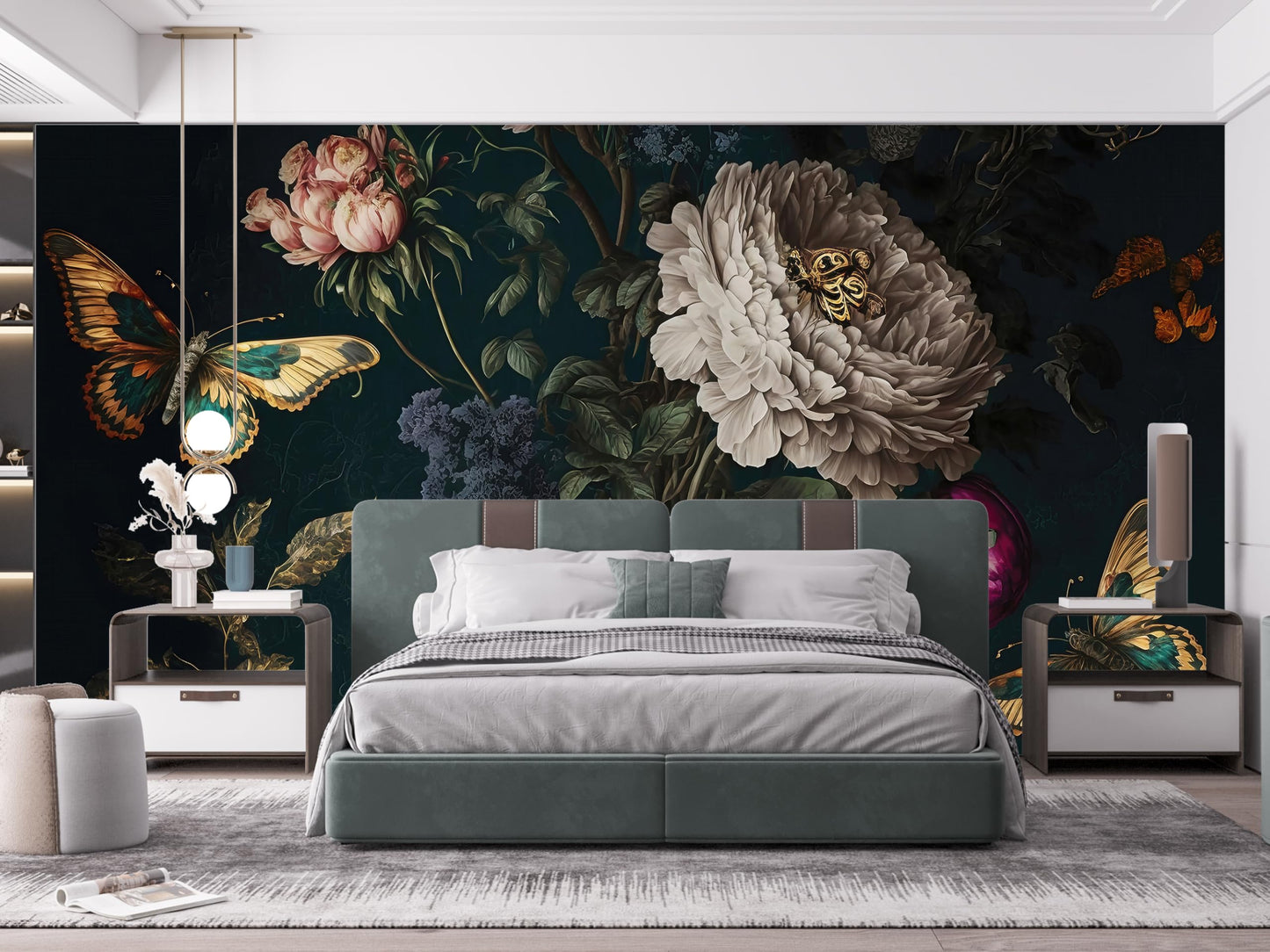 NIUONENIU Large Butterfly Flower Self-Adhesive Wallpaper Wall Decals, Suitable for Bedroom Accent Walls and Living Rooms