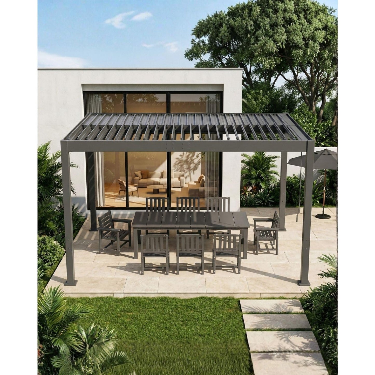 Tobeos Louvered Pergola, 10x13 FT Outdoor Pergola with Adjustable Roof and Drainage System, Heavy Duty Aluminum Frame Patio Pergola for Backyard Deck Garden, Weather Resistant Structure(Grey)