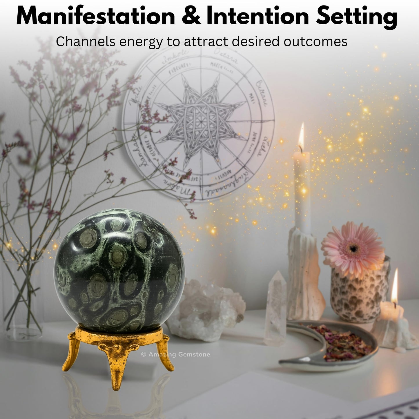 Amazing Gemstone Kambaba Jasper Crystal Ball with Stand - 2 Inches Crystal Sphere Meditation Balls for Witchcraft and Decorative Balls