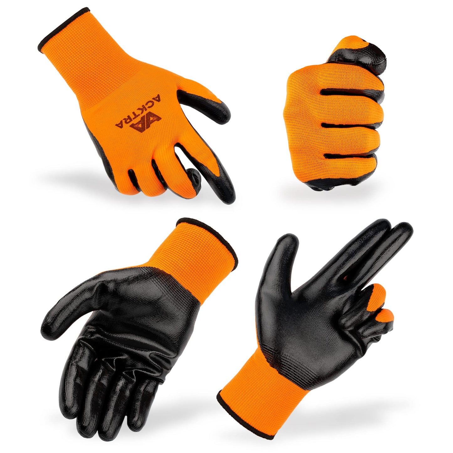 ACKTRA Ultra-Thin PU Safety WORK GLOVES 12 Pairs, WG002 Black/Black, Large