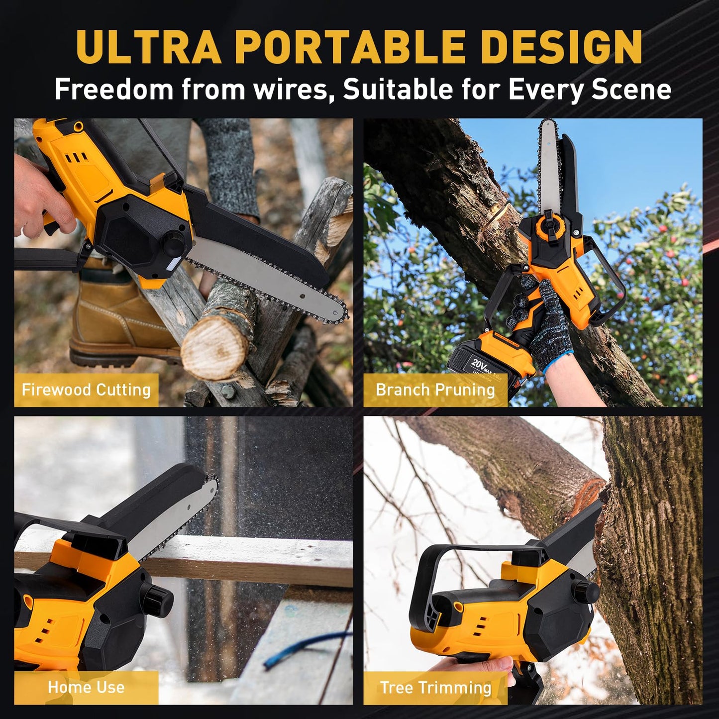 Mini Cordless Chainsaw for Dewalt Battery 20V MAX, 8" & 6" 2-IN-1 400W Electric Brushless Chainsaw with 3000mAh Batteries & Auto Oiler Hand Saw for Wood Cutting, Tree Trimming
