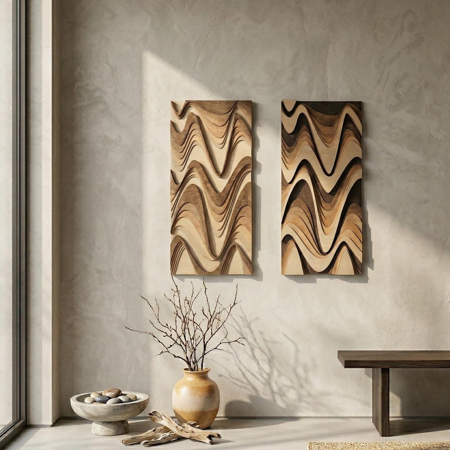 NEODECO Flow - Abstract Layered Wooden Wall Art (Forma, Wood Tones, Medium)