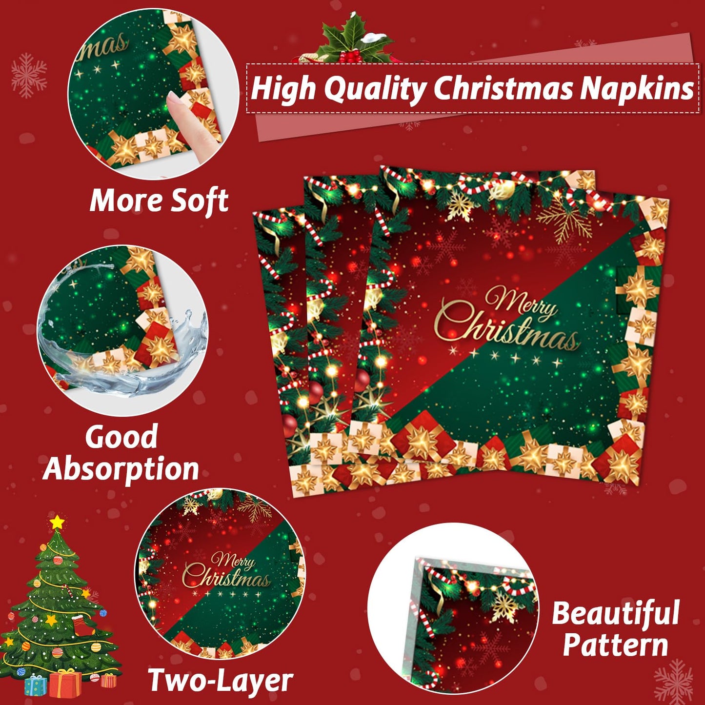 96PCS Christmas Party Supplies - Paper Plates & Napkins in Red & Green - Serves 24 - Xmas Tree Party Decorations & Favors
