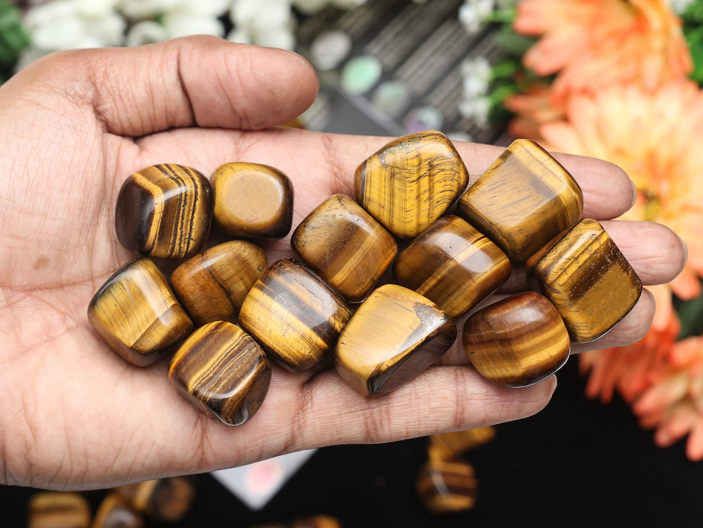 Crocon 1LB Tiger Eye Tumbled Stones and Crystals Bulk 2000+ Carats Natural Crystal Kit for Reiki Healing Crystal Polished, Tumble Stones, Chakra Balancing, Reiki Gift, Home Decor Size : 20-25 mm