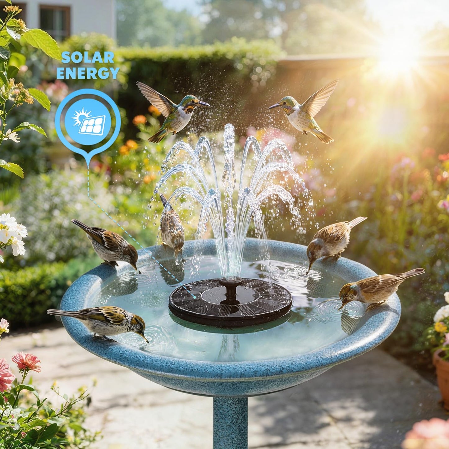 Mademax Solar Bird Bath Fountains, Upgrade 1.4W Solar Fountain Pump with 6 Nozzles, Free Standing Floating Solar Powered Water Fountain Pump for Bird Bath, Garden, Pond, Pool, Outdoor