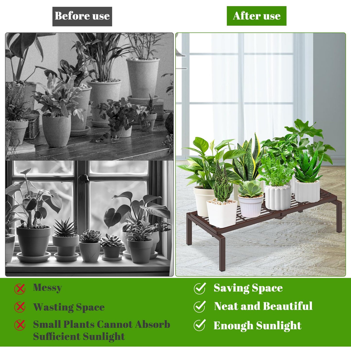 Gouisalin 1 Tier Metal Plant Stand Indoor Outdoor, Potted Multiple Flower Pot Holder Rack Plant Shelf, Heavy Duty Planter Display Shelving for Patio Balcony Garden Living Room Decorative (Brown)