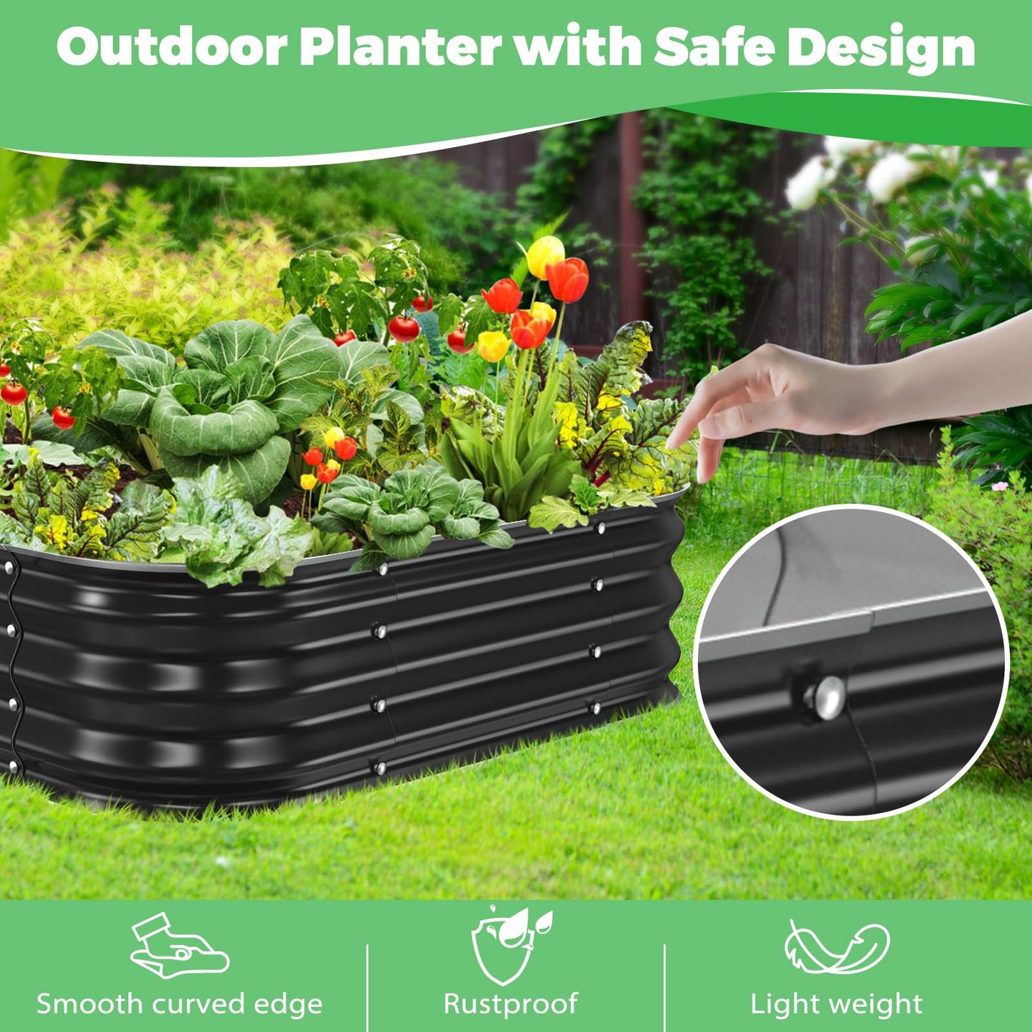 JAUZVIL Galvanized Raised Garden Bed, 4x4x1ft Garden Planter Bed Outdoor, Heavy Duty Rustproof Steel Raised Bed Kit for Gardening Vegetables Fruits Flowers Grow Black