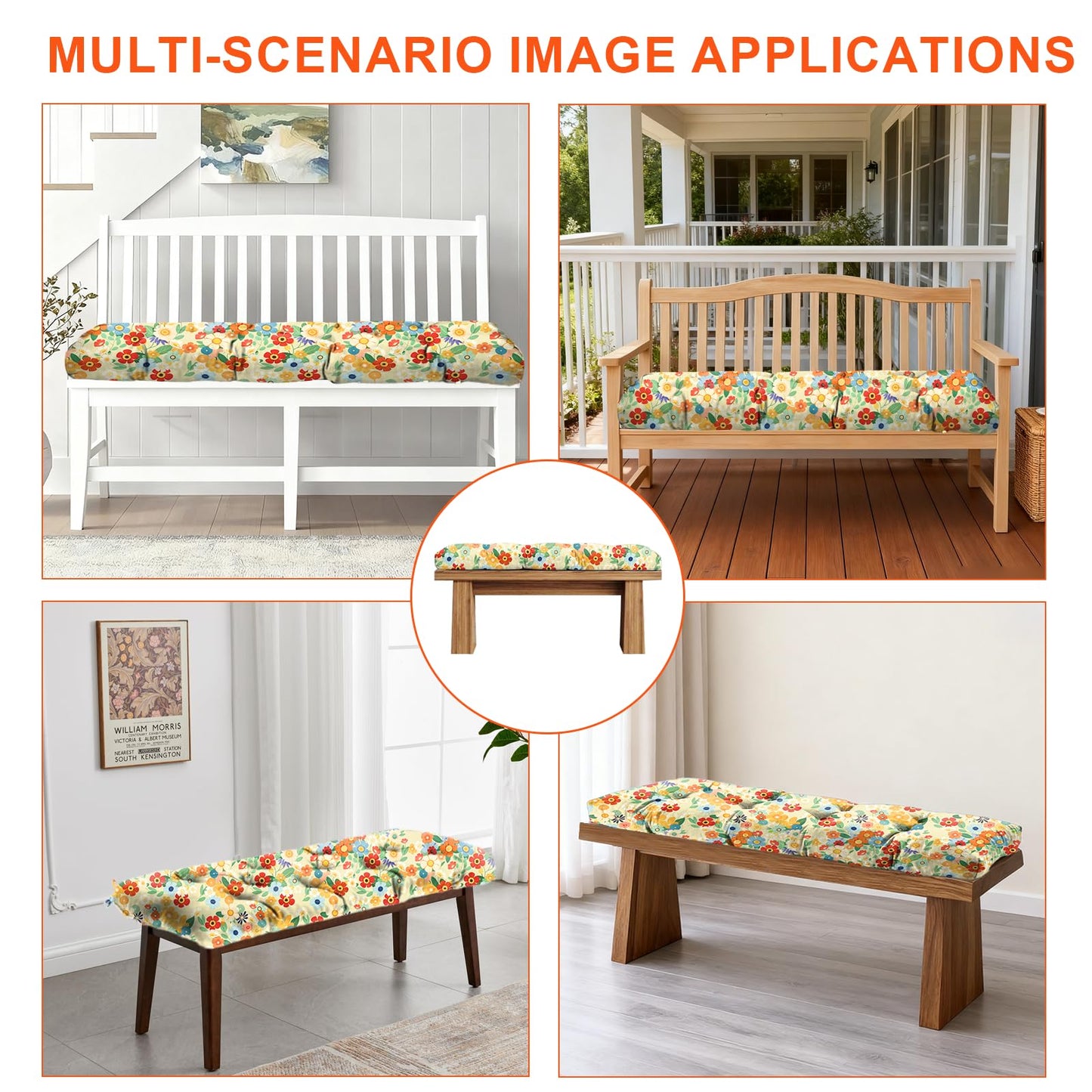 lihtsofty Outdoor Bench Cushions, Garden Waterproof Bench Cushion, Bench Cushions Patio Loveseat,Tufted Chair Pad 41×20 in Replacement Seat Pad Cushion (Daisy, 41x20Inch)