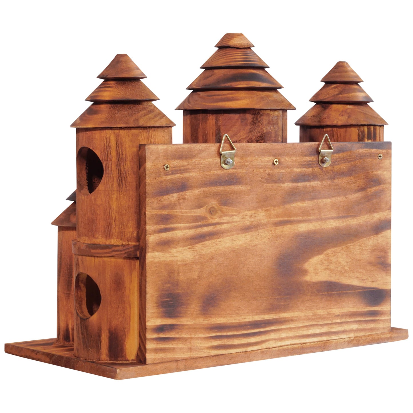 MIXUMON Wooden Bird Houses for Outside – 8 Rooms Castle-Style Bird House, Carbonized Pine Rustic Finish, 1.57" Entrance Holes, Decorative Outdoor Bird Nesting Box (Rustic, 8 Rooms)