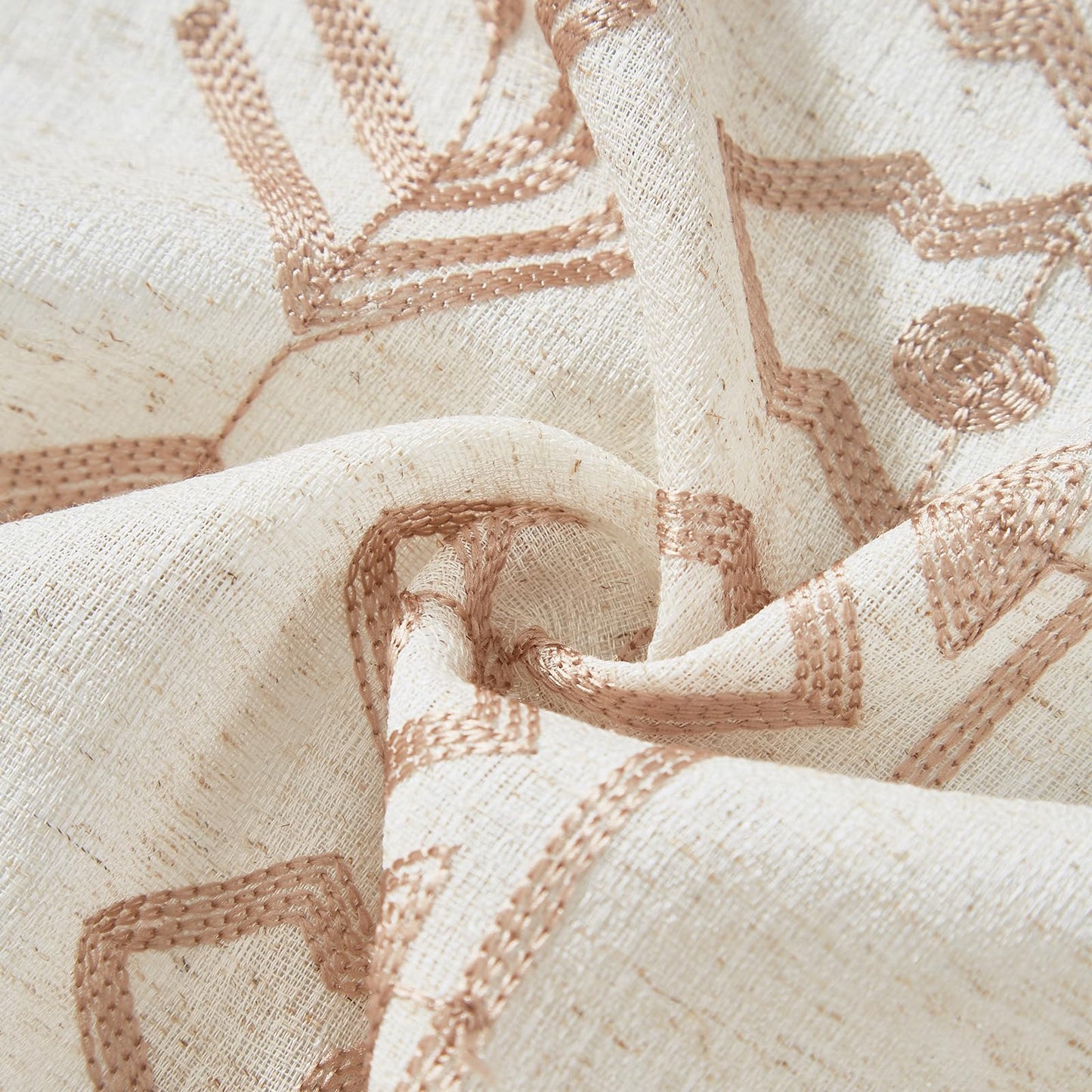 LOHUT Beige Boho Curtains 2 Panels for Bedroom 84 Inches Long Linen Embroidered Drapes for Living Room Farmhouse Geometric Light Filtering Grommet Window Treatment 55x84 Inch, Taupe On Beige