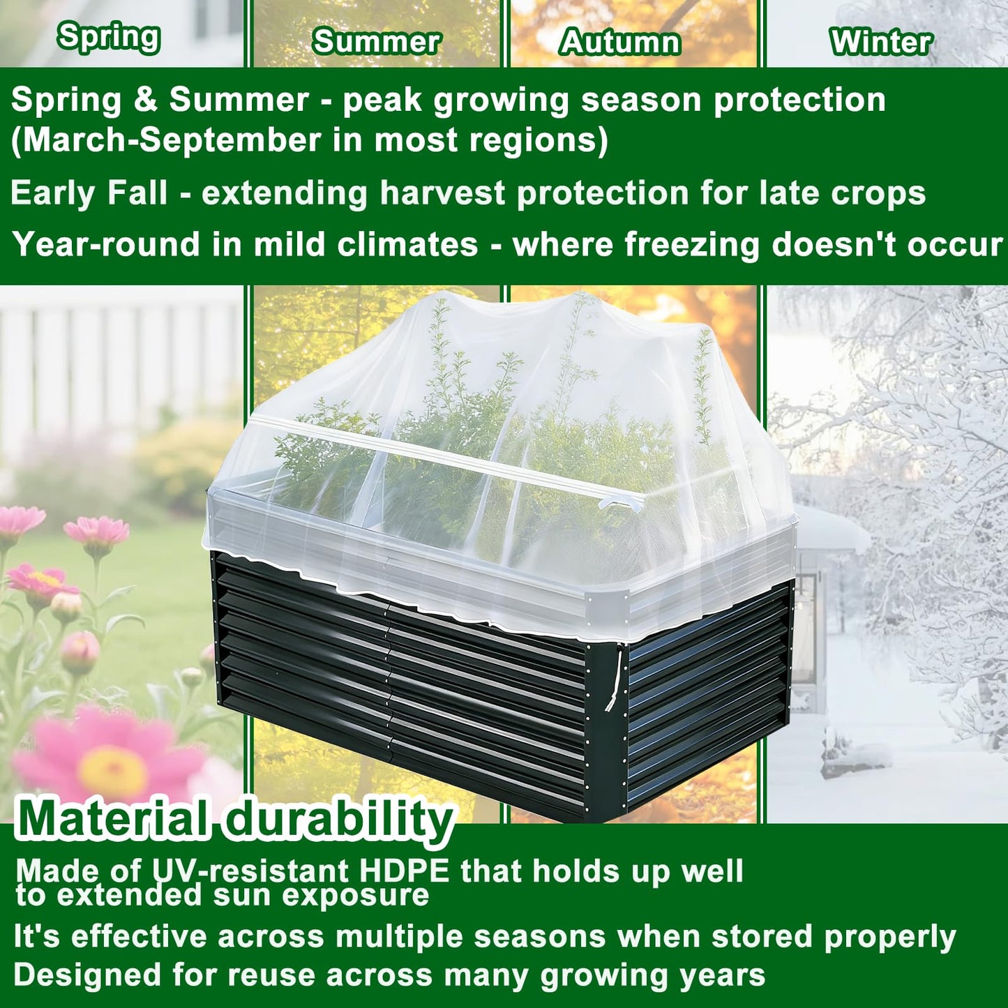 2 Pack Garden Netting for Raised Beds, Fine Mesh Bird Netting Barrier Screen with Zipper Drawstring Garden Bed Plant Cover for Protect Vegetable Fruits Crop from Animals Pest Insect, 2.3×2.3×2Ft