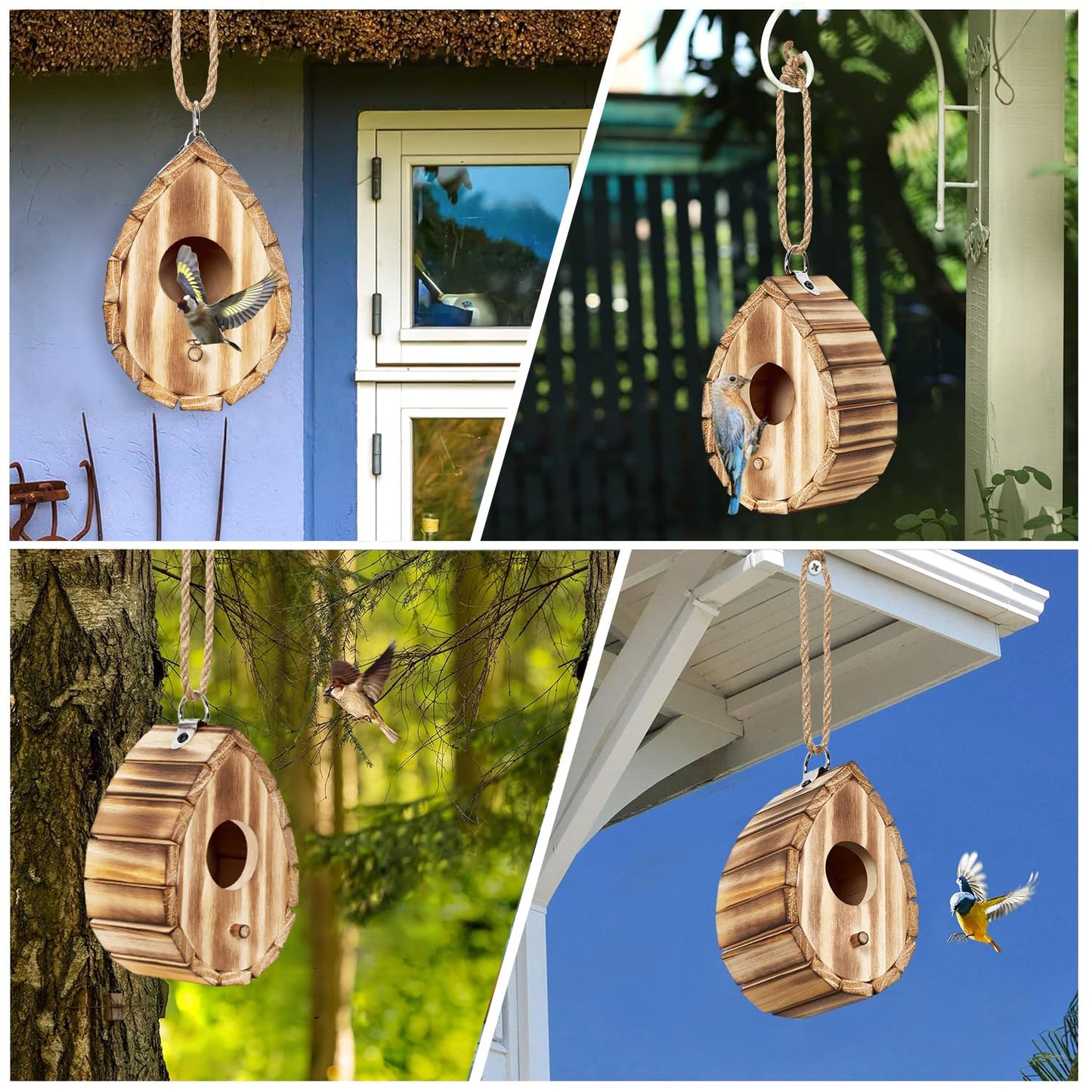 CLACKIBUKVYZ Hummingbird House,Wooden Birdhouse for Outside,Hanging Small Bird Houses,Wild Bird Nesting Box Outdoor Bird House for Bluebird,Finch,Cardinals