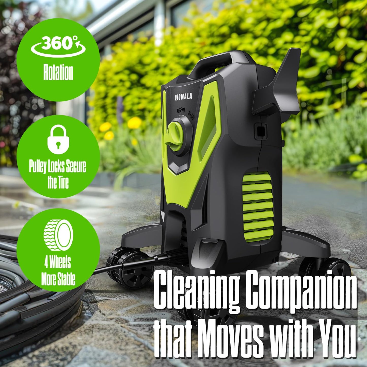 QIOMALA 4800PSI PowerWasher with 4 Quick Connect Nozzles, Foam Cannon for Car, Lane, Patio Cleaning