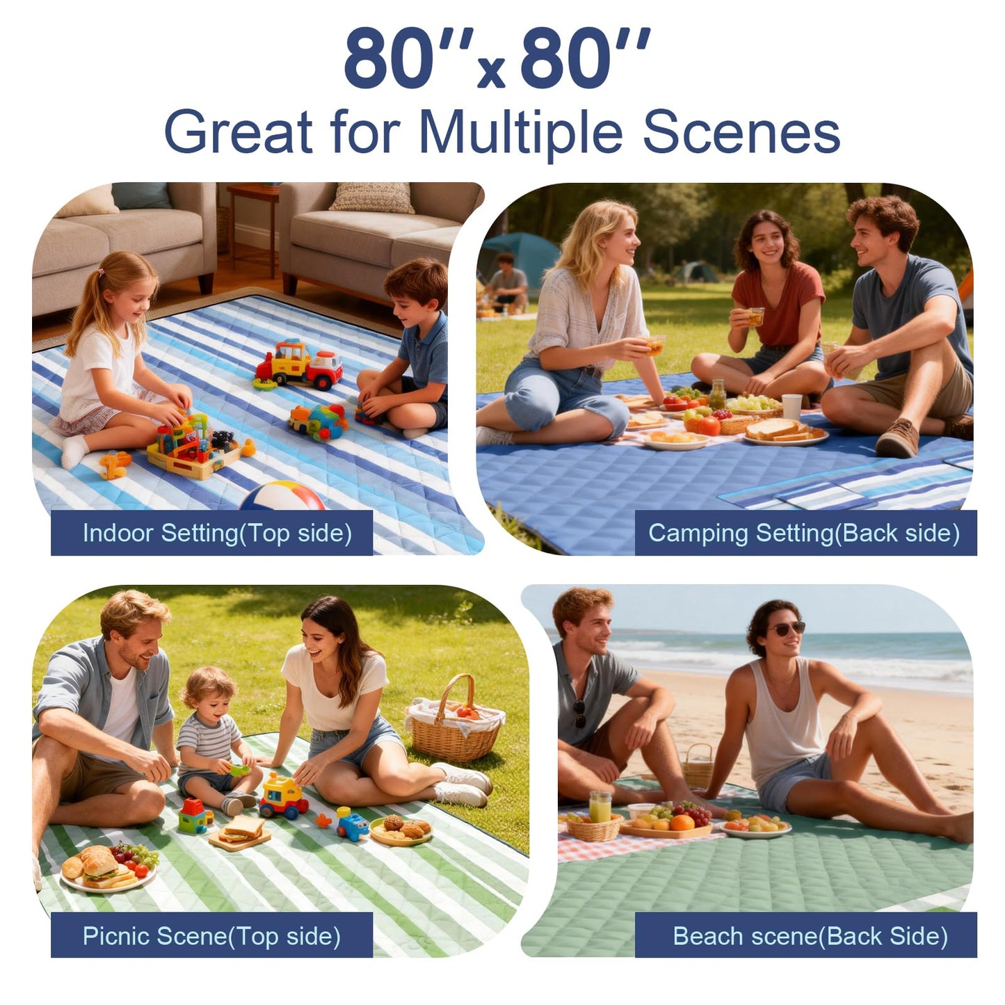 JACTUM 2 in 1 Tote Picnic Blanket Waterproof Outdoor Camping Mat,Large Capacity Beach Blanket 80''x80'' 7 Layers Easy to Foldable and Carry.