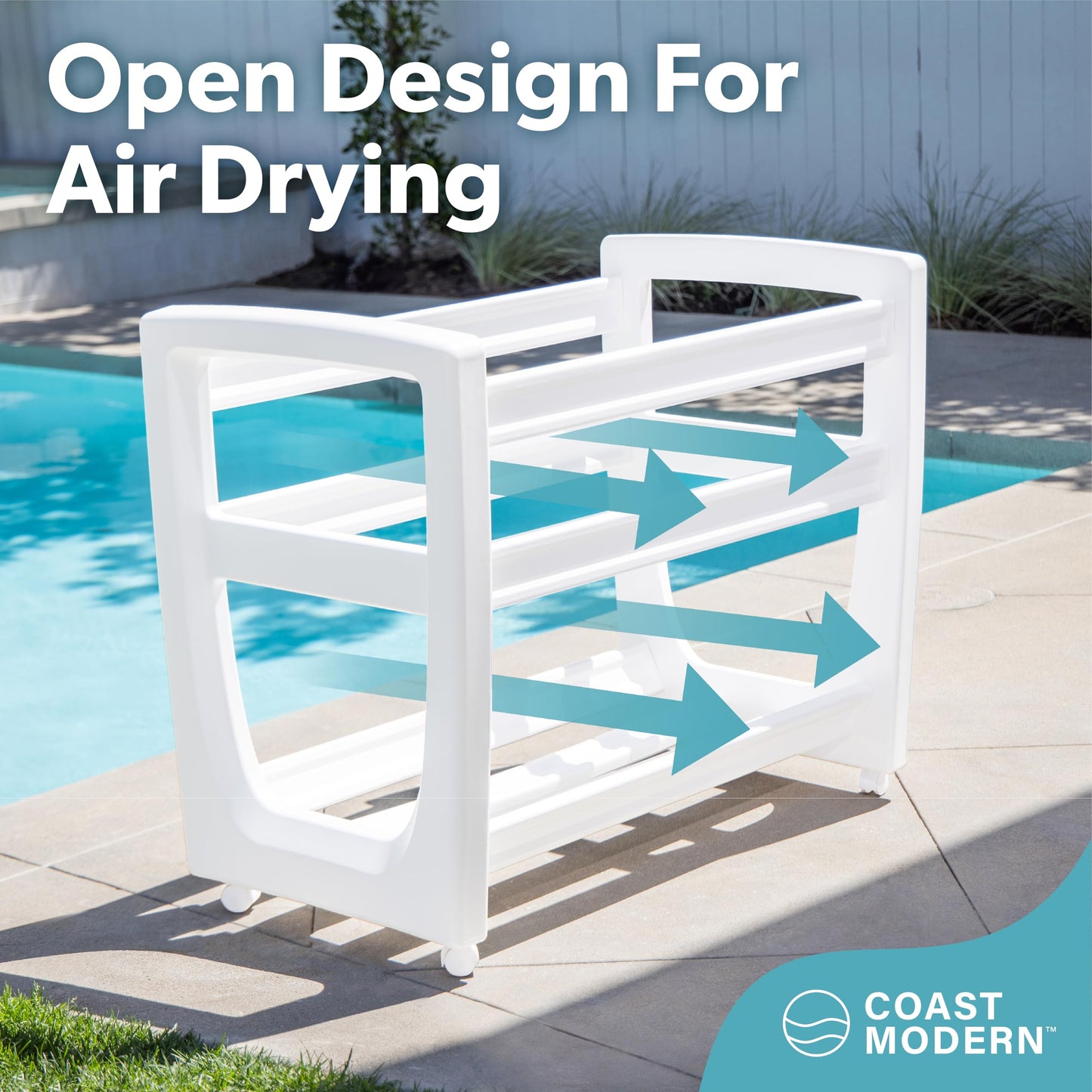 GoSports Coast Modern Pool Organizer for Floats and Toys - Large Waterproof Storage Rack for Outdoor Pool Area