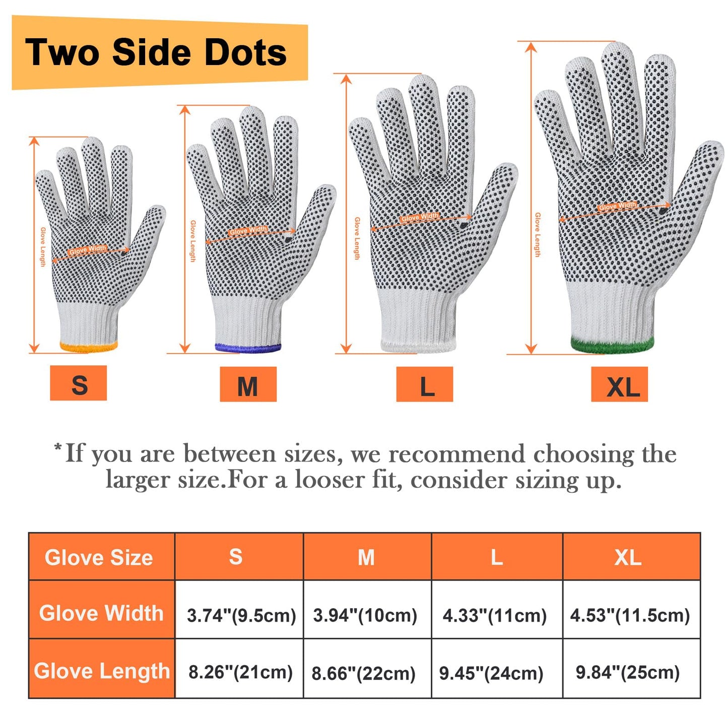 Evridwear Cotton Polyester String Knit Shell Safety Protection Work Gloves for Painter Mechanic Industrial Warehouse Gardening Construction Men & Women 12 Pairs, With Two Side dots, XL Size